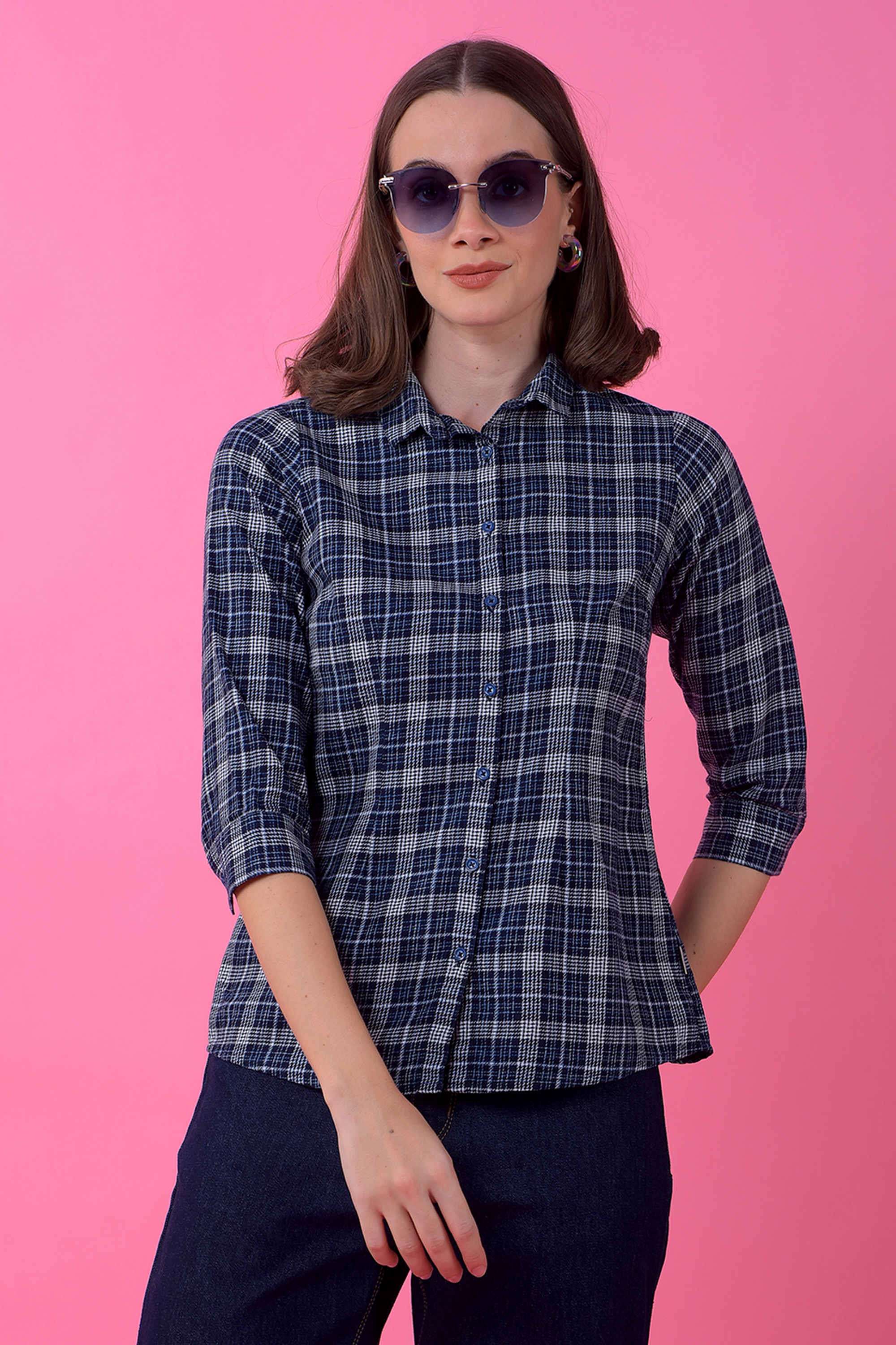 crimsoune club Checks Collared Blended Fabric Women Casual Wear Shirt-picture-19