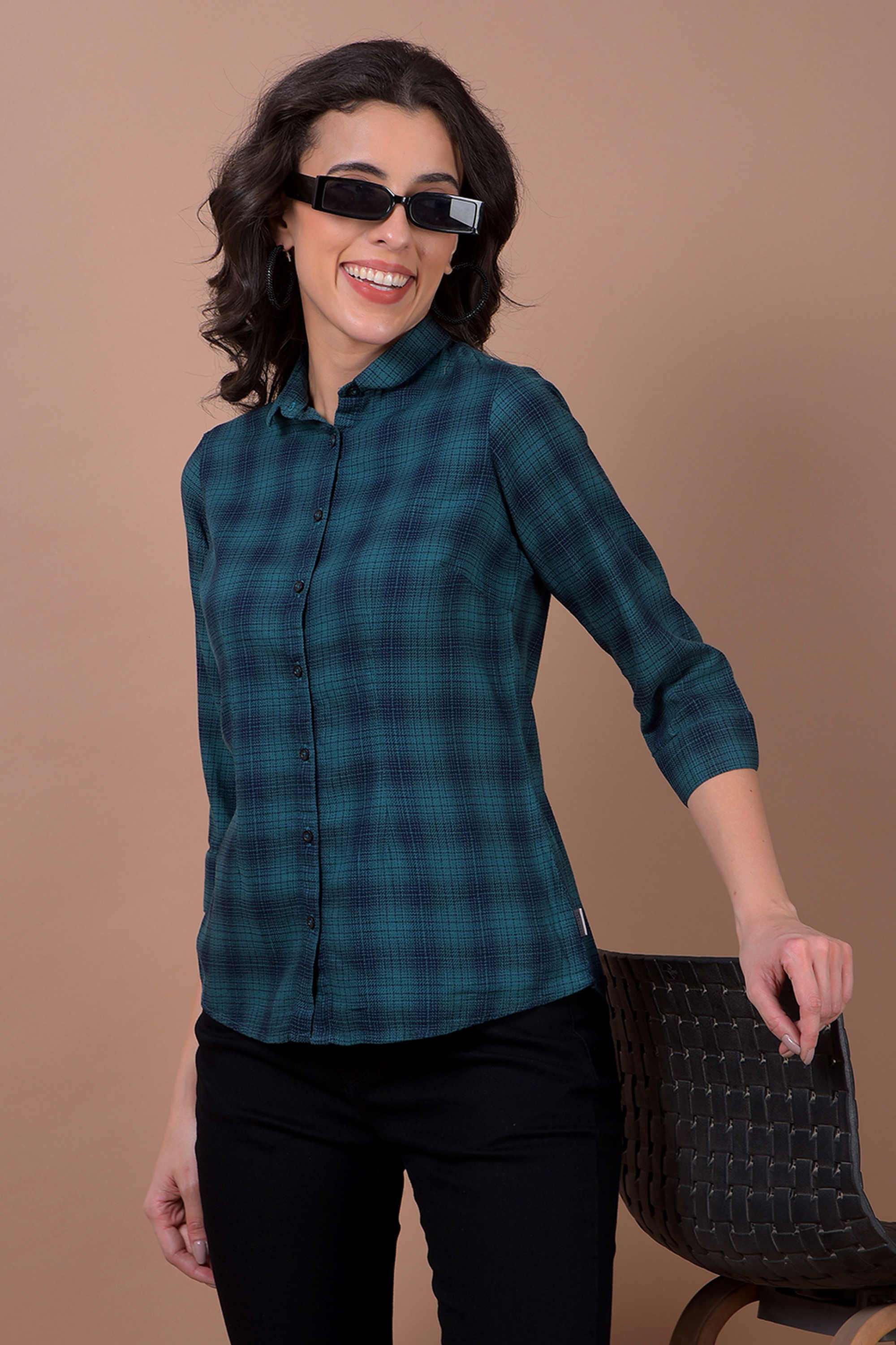 crimsoune club Checks Collared Blended Fabric Women Casual Wear Shirt-picture-20