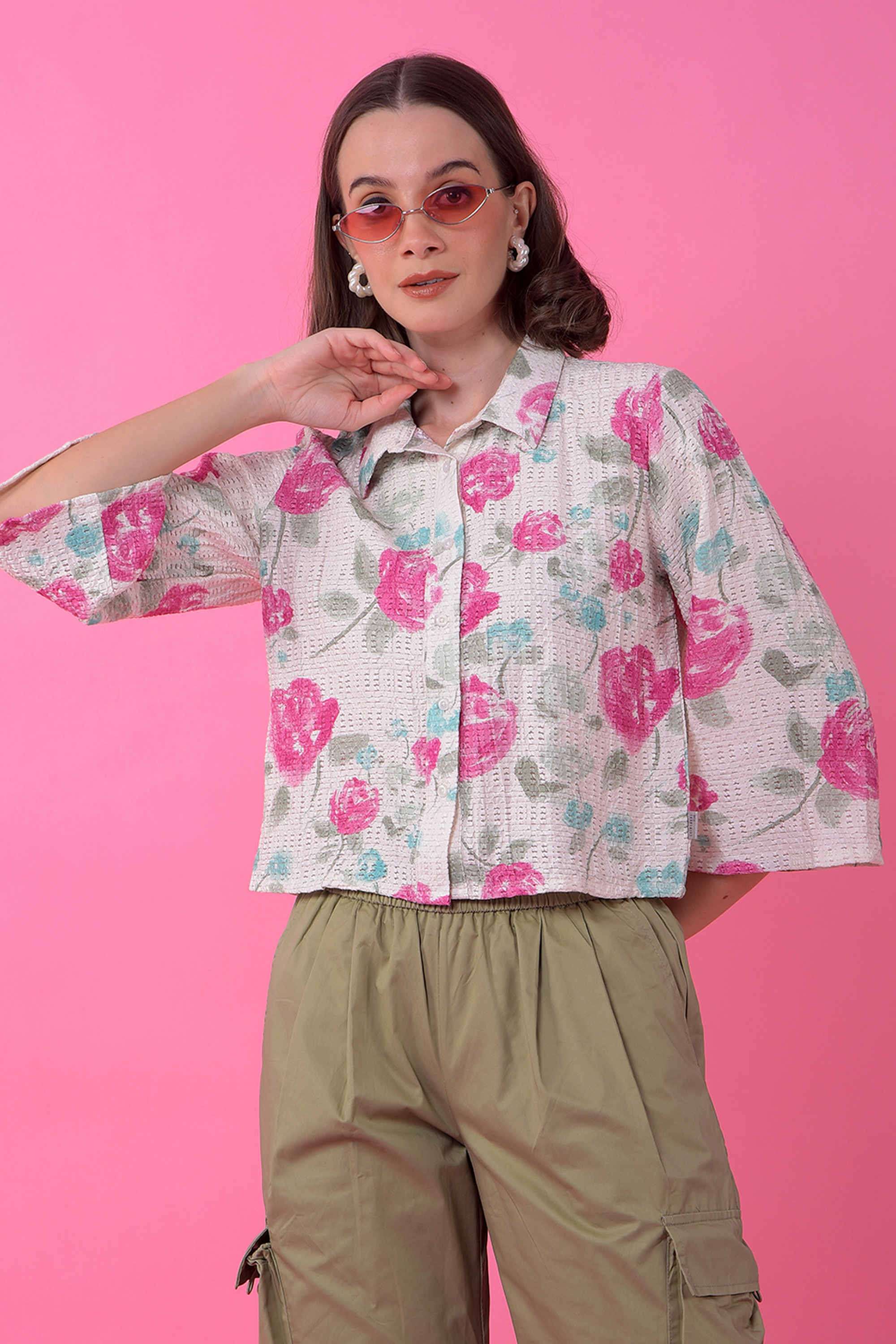 crimsoune club Printed Collared Blended Fabric Women Casual Wear Shirt-picture-40