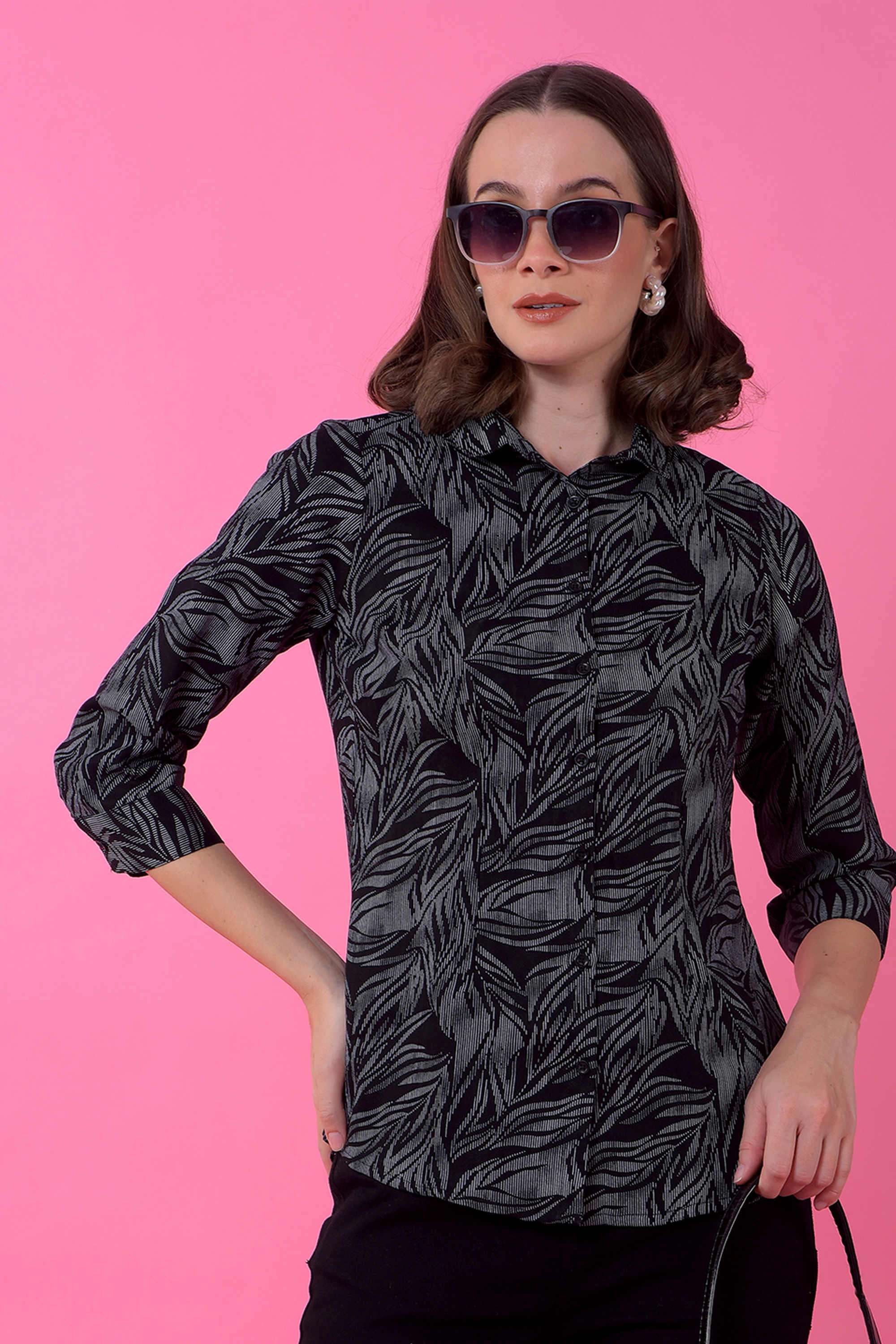 crimsoune club Printed Collared Blended Fabric Women Casual Wear Shirt-picture-19