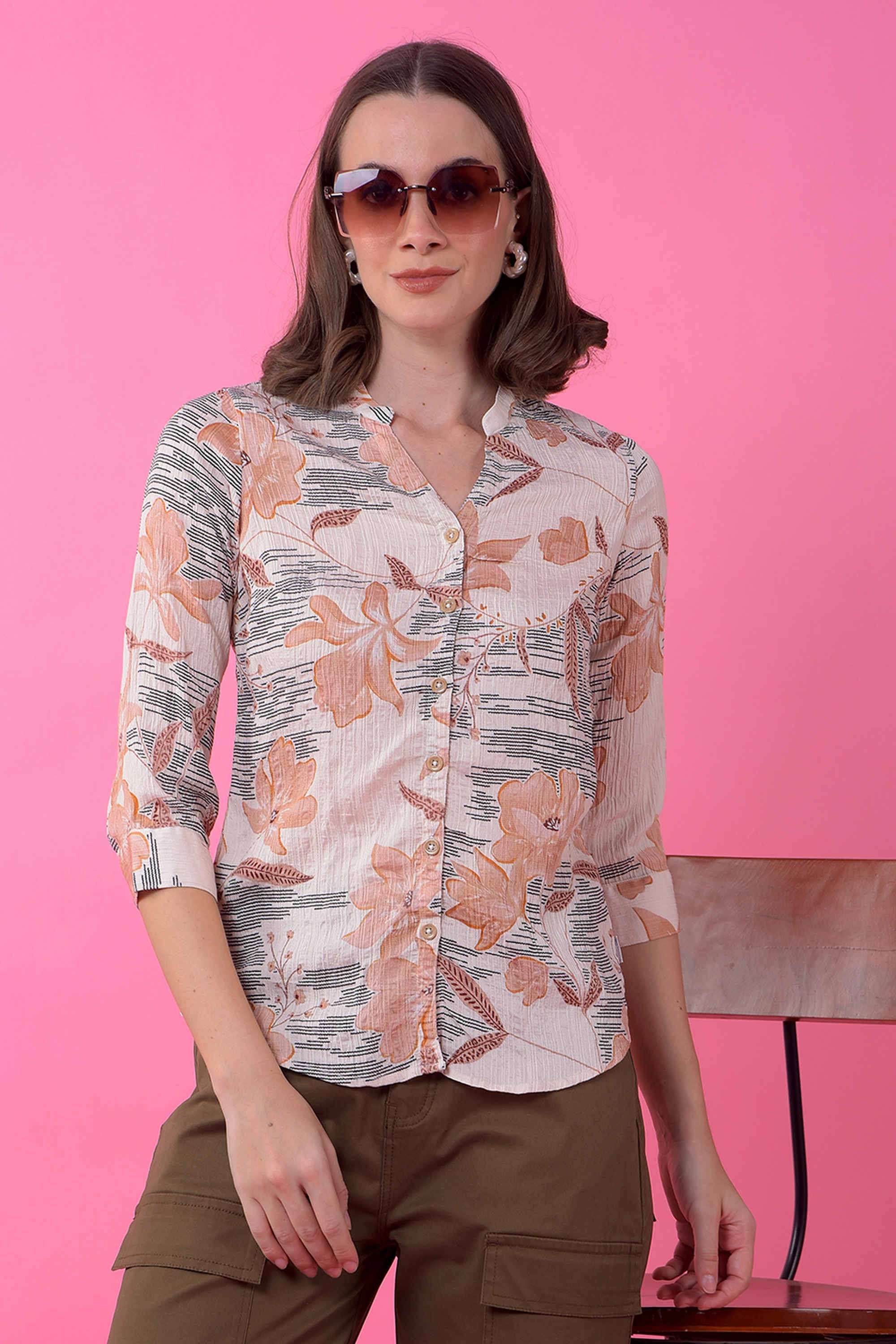 crimsoune club Printed V-Neck Blended Fabric Women Casual Wear Shirt-picture-36