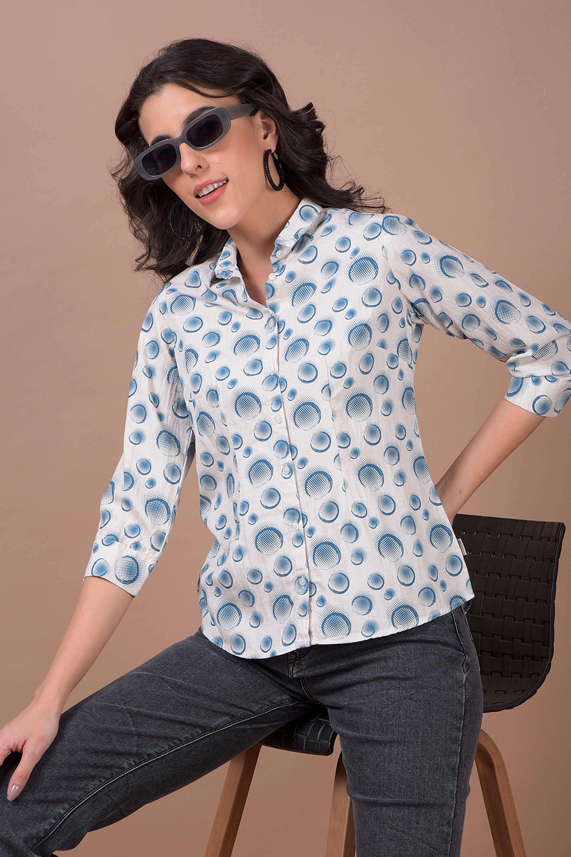 crimsoune club Printed Collared Blended Fabric Women Casual Wear Shirt-picture-18