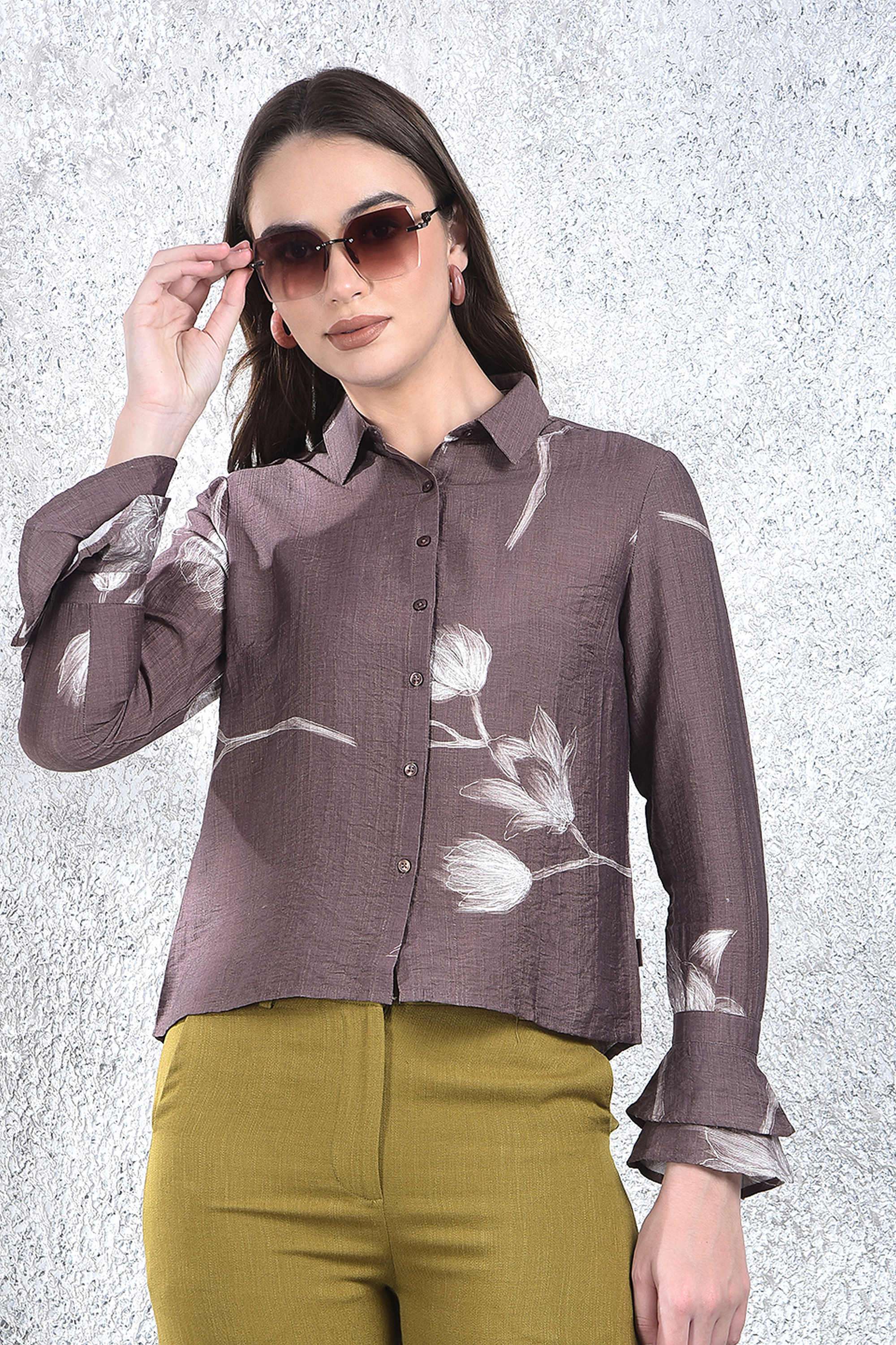 crimsoune club Printed Blended Fabric Collared Women's Shirt-picture-37