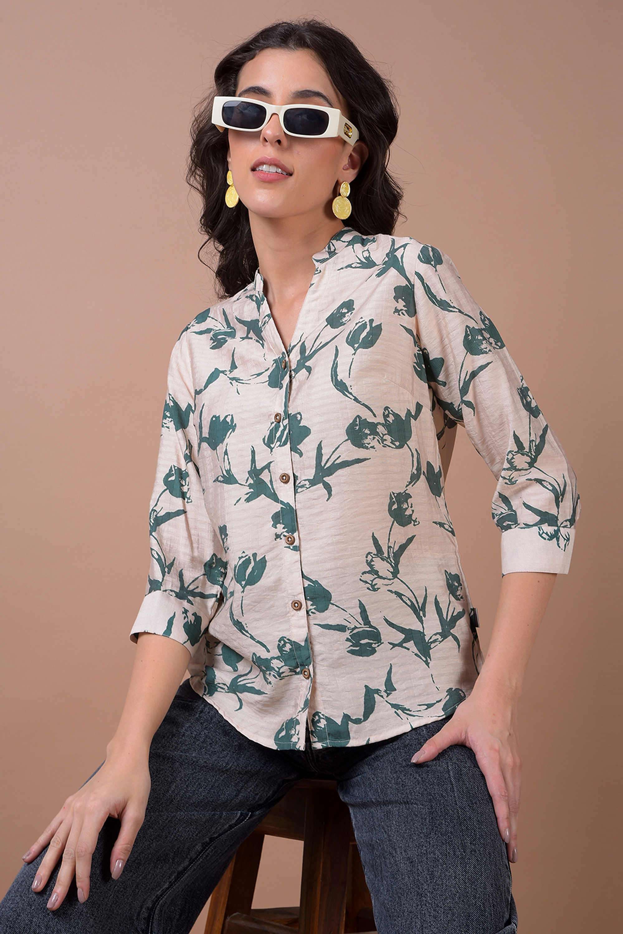 crimsoune club Printed V-Neck Blended Fabric Women Casual Wear Shirt-picture-33