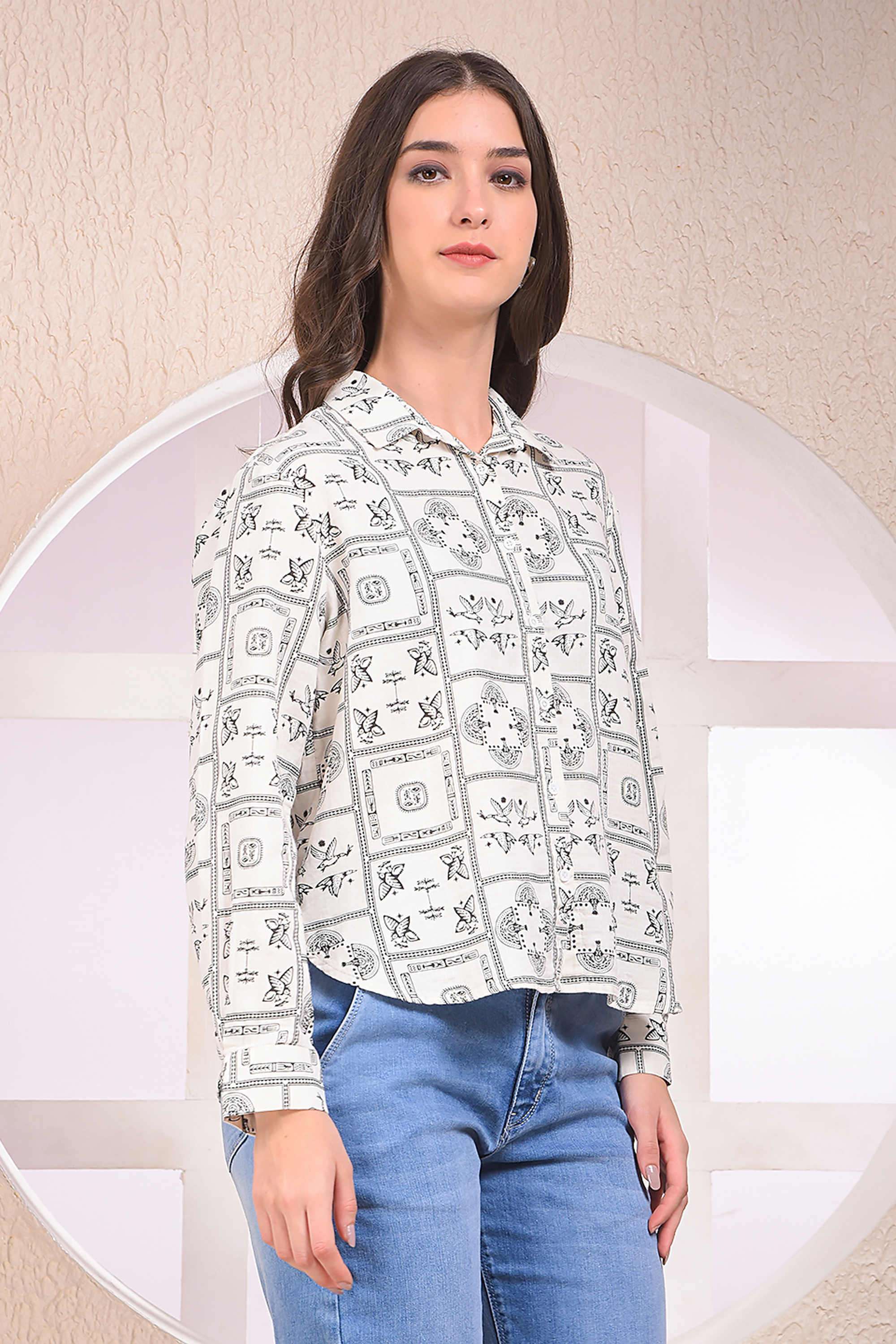 crimsoune club Printed Collared Cotton Women Casual Wear Shirt-picture-23