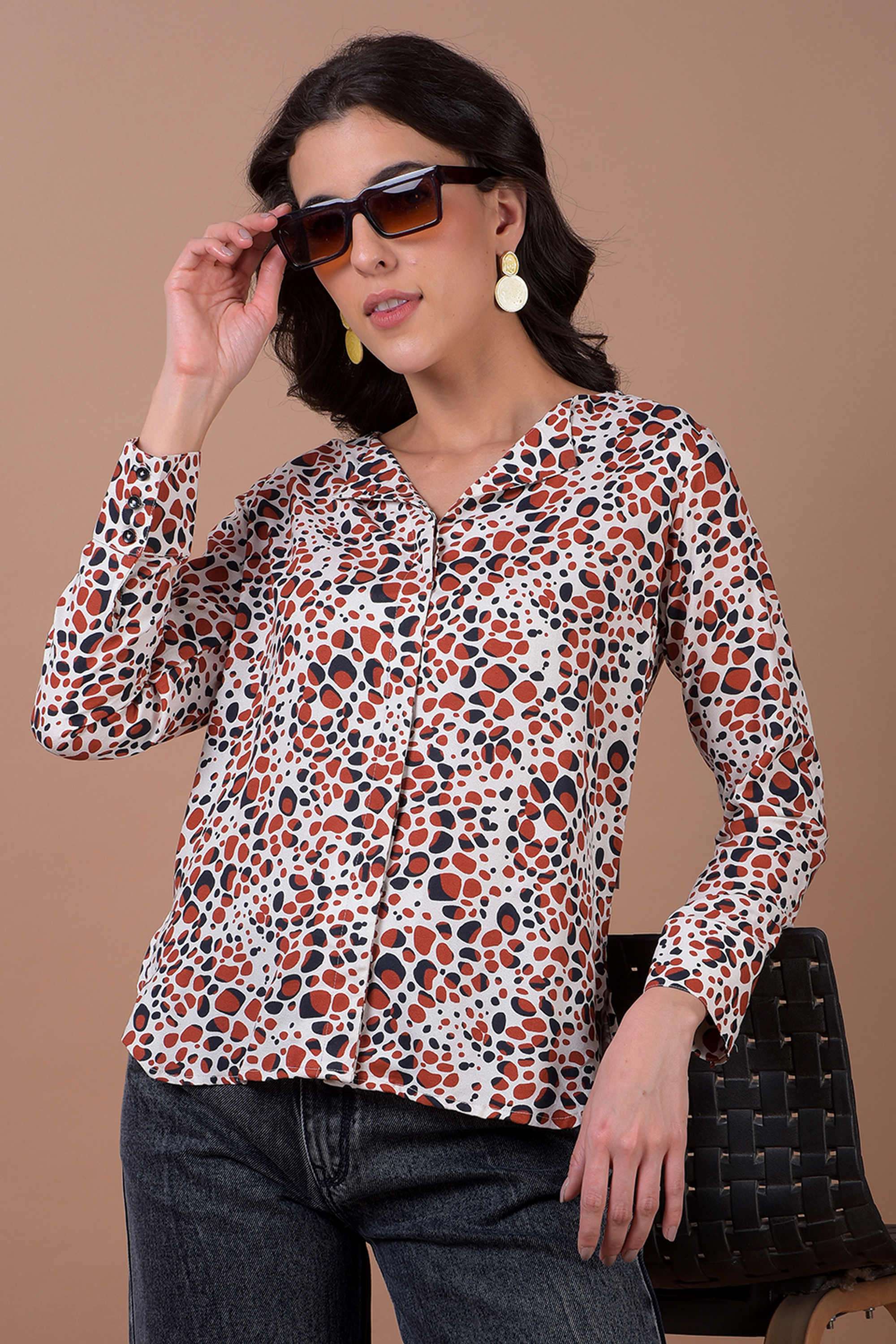 Animal Print V-Neck Viscose Women Shirt-image-46