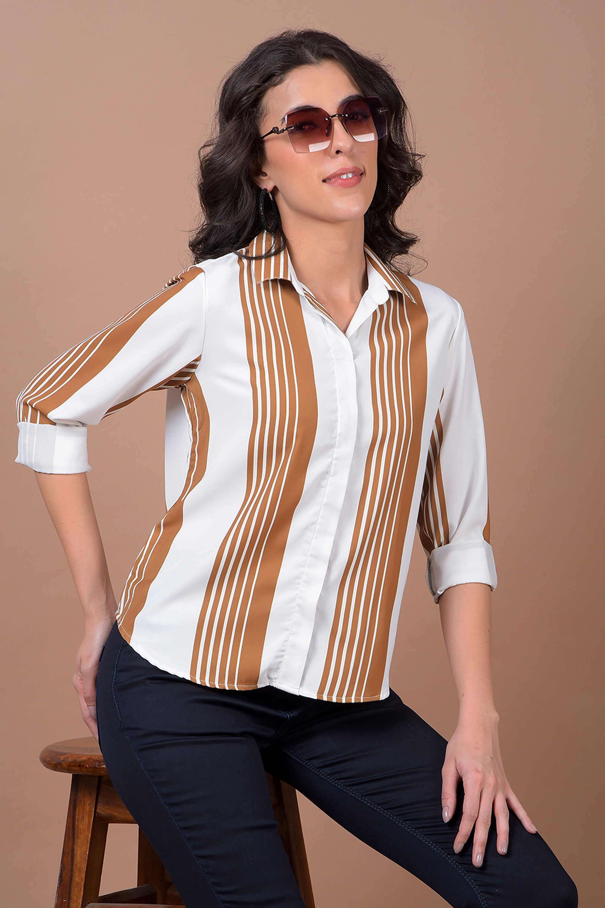 crimsoune club Stripes Collared Polyester Women Casual Wear Shirt-picture-24