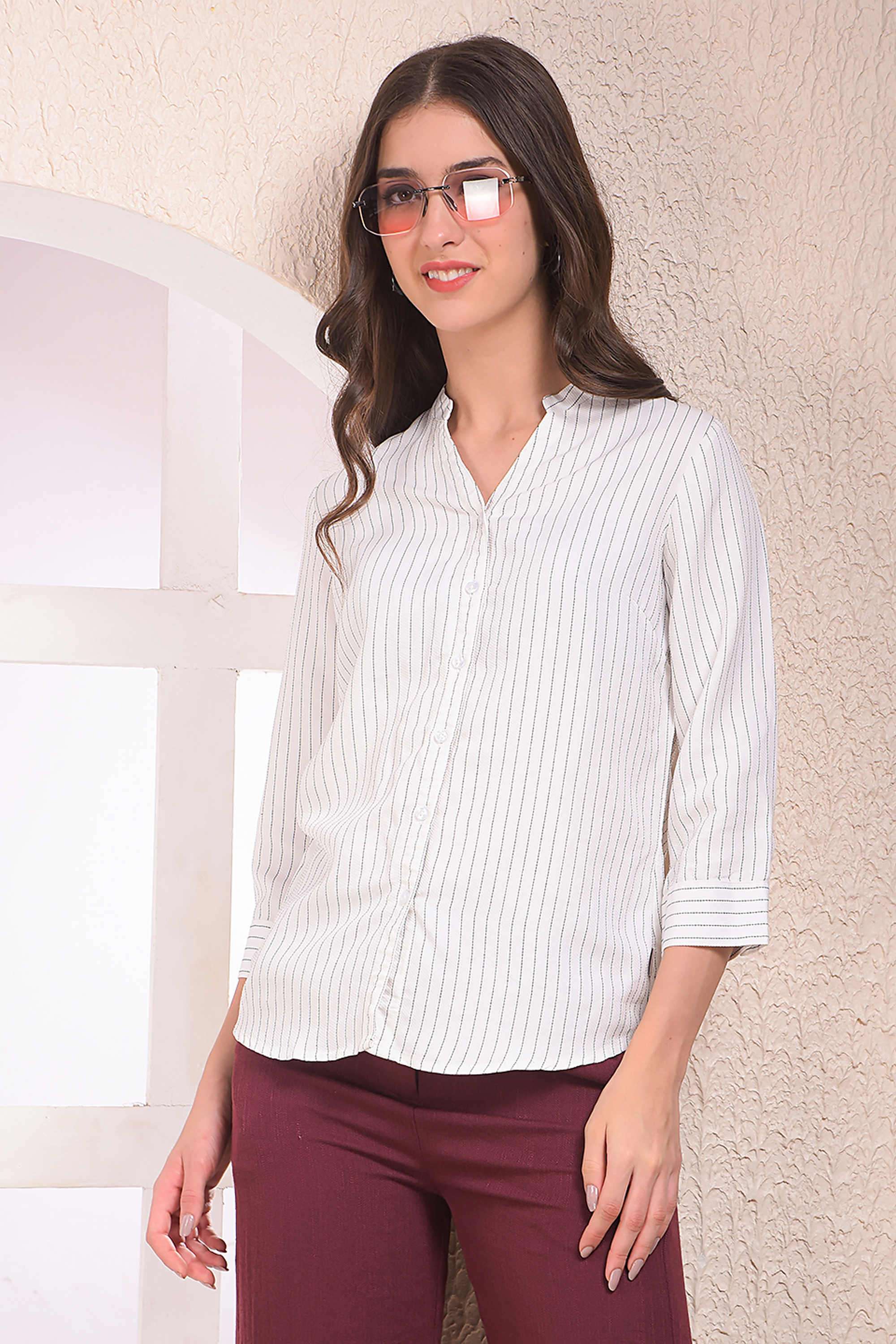 crimsoune club Stripes Collared Blended Fabric Women Shirt-picture-18