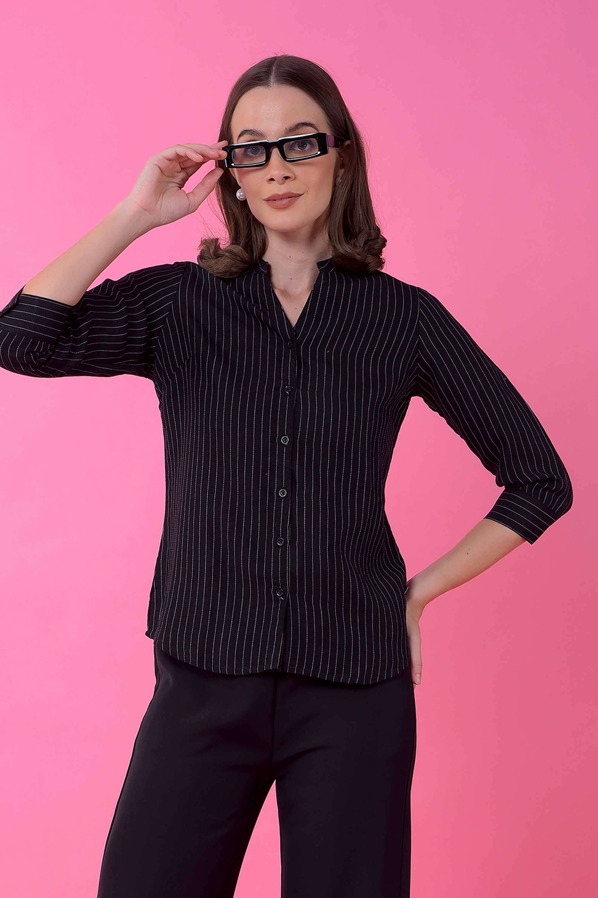 crimsoune club Stripes Collared Blended Fabric Women Shirt-picture-19