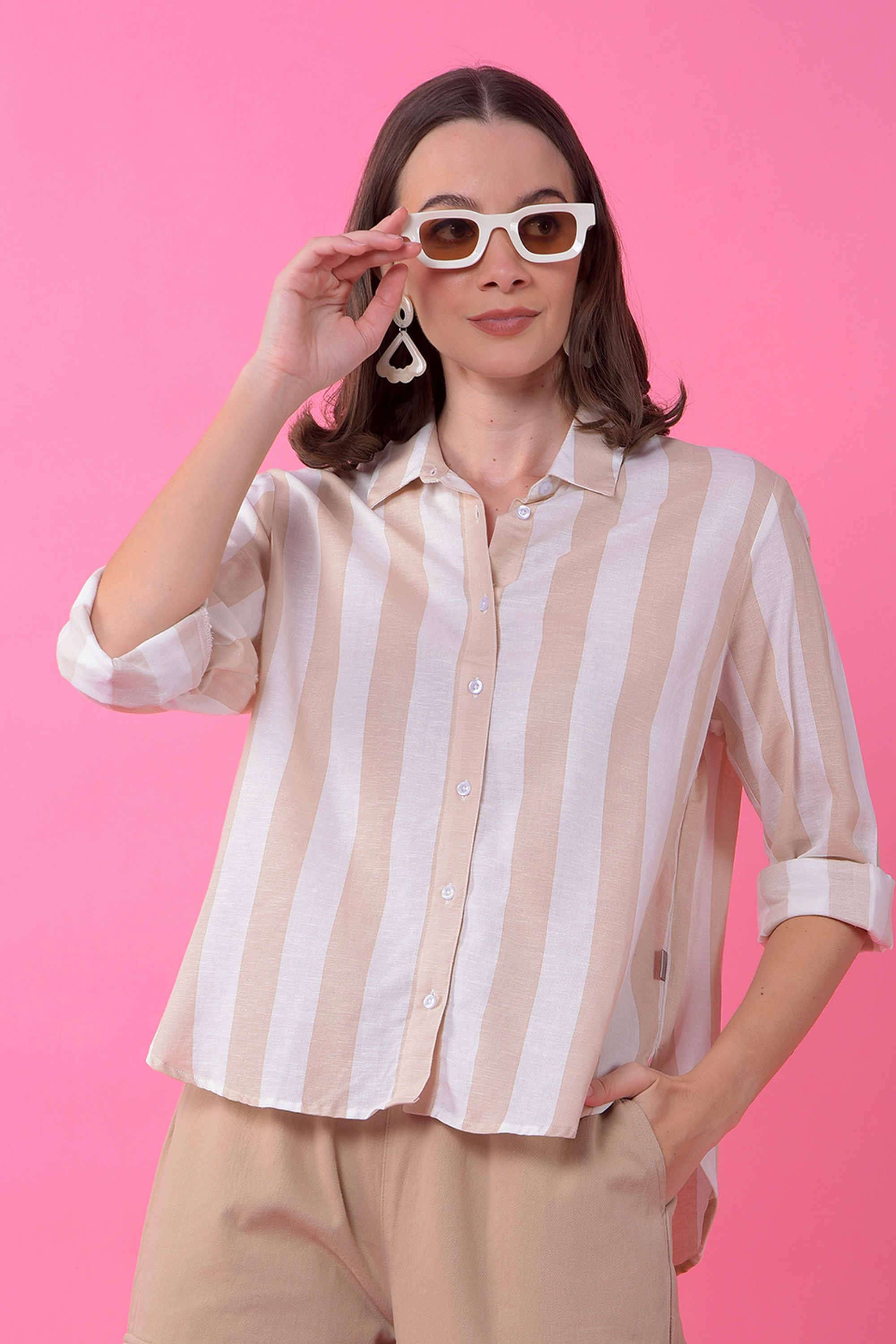 crimsoune club Stripes Collared Blended Fabric Women Casual Wear Shirt-picture-12