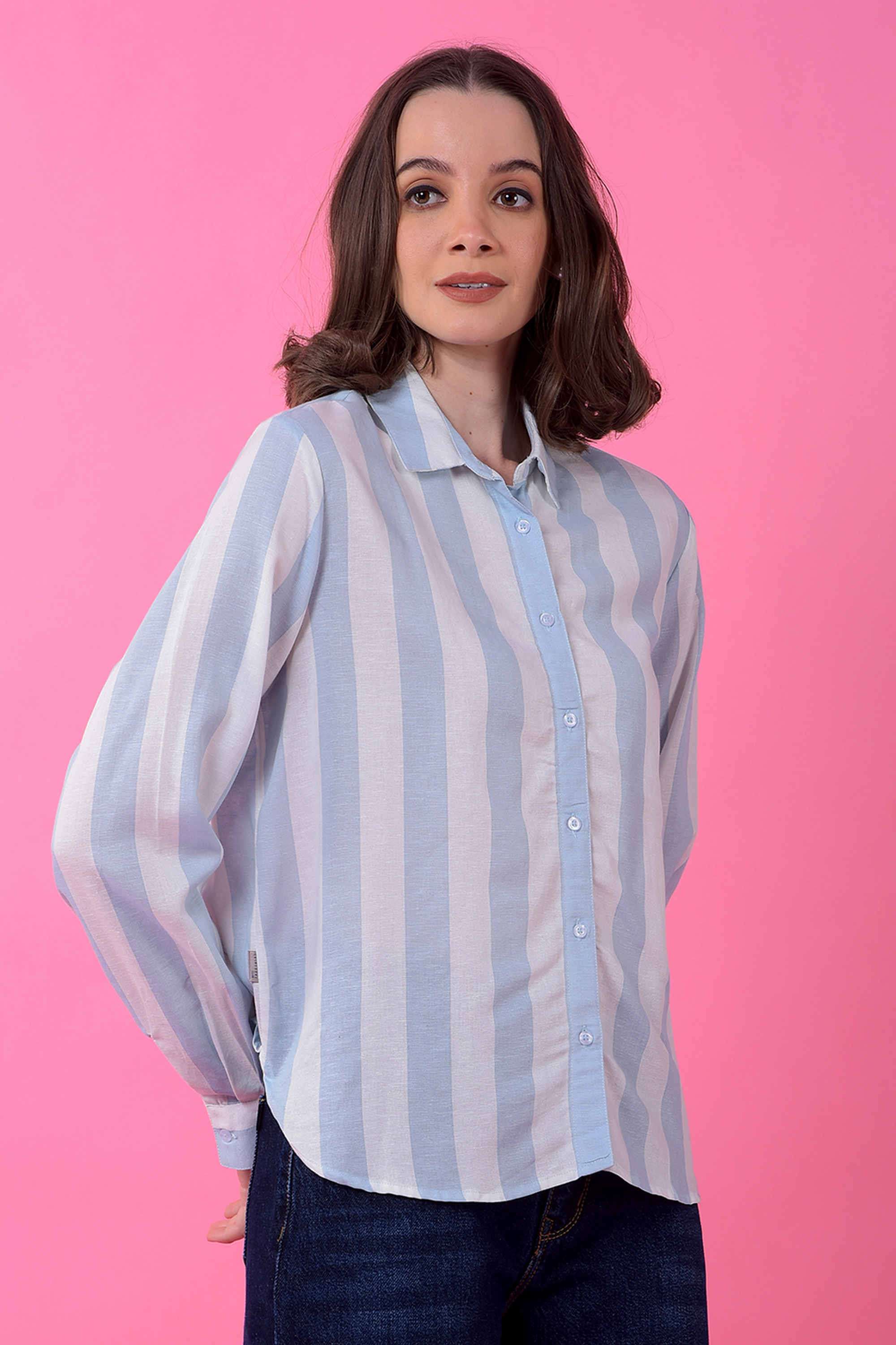 crimsoune club Stripes Collared Blended Fabric Women Casual Wear Shirt-picture-13