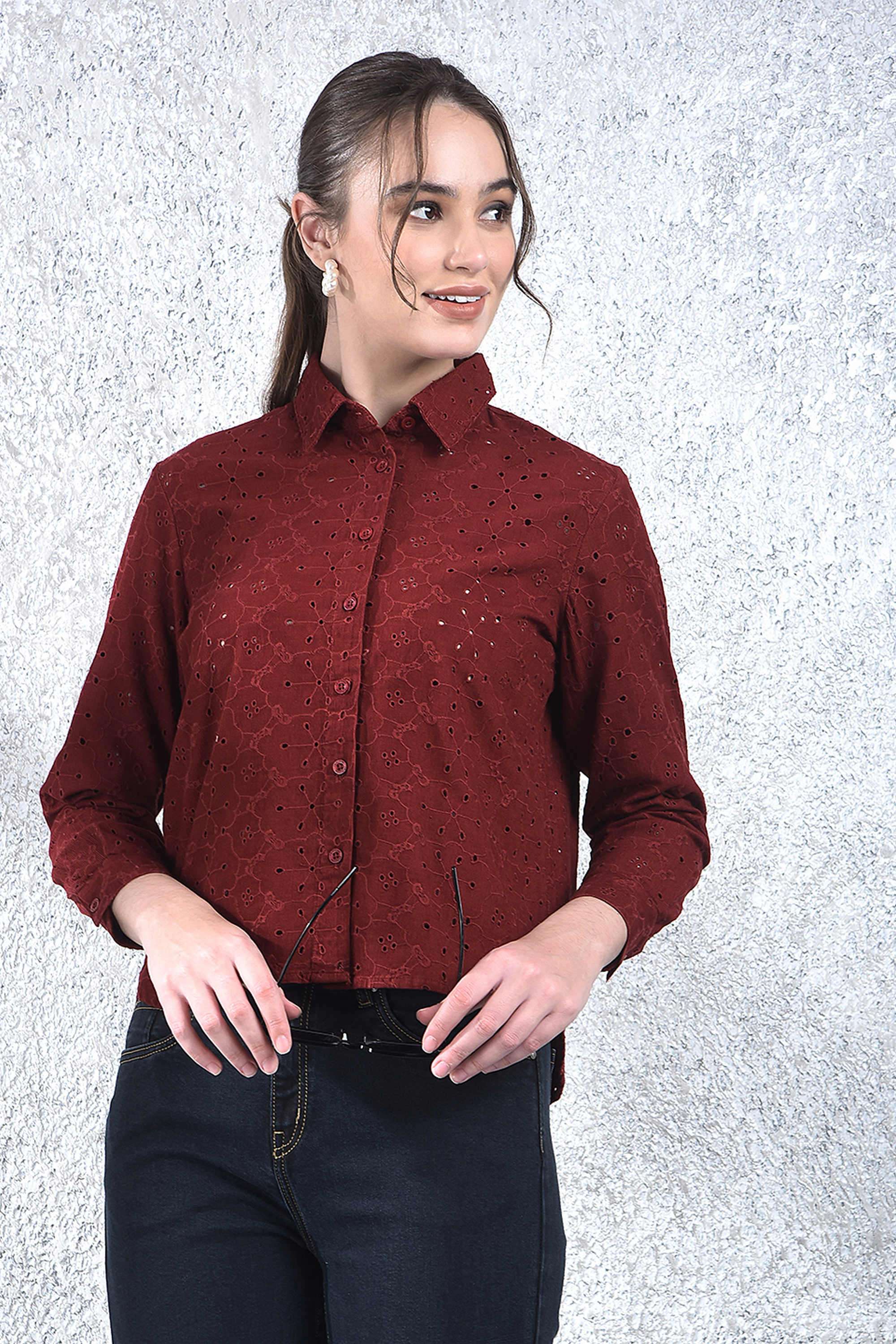 crimsoune club Embroidered Collared Cotton Women Casual Wear Shirt-picture-18