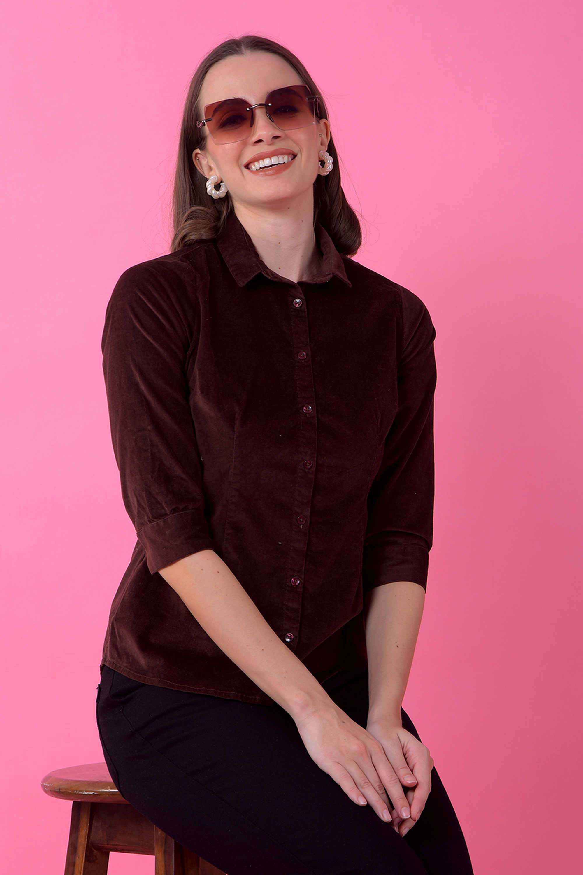 crimsoune club Solid Blended Fabric Collared Women's Shirt-picture-15