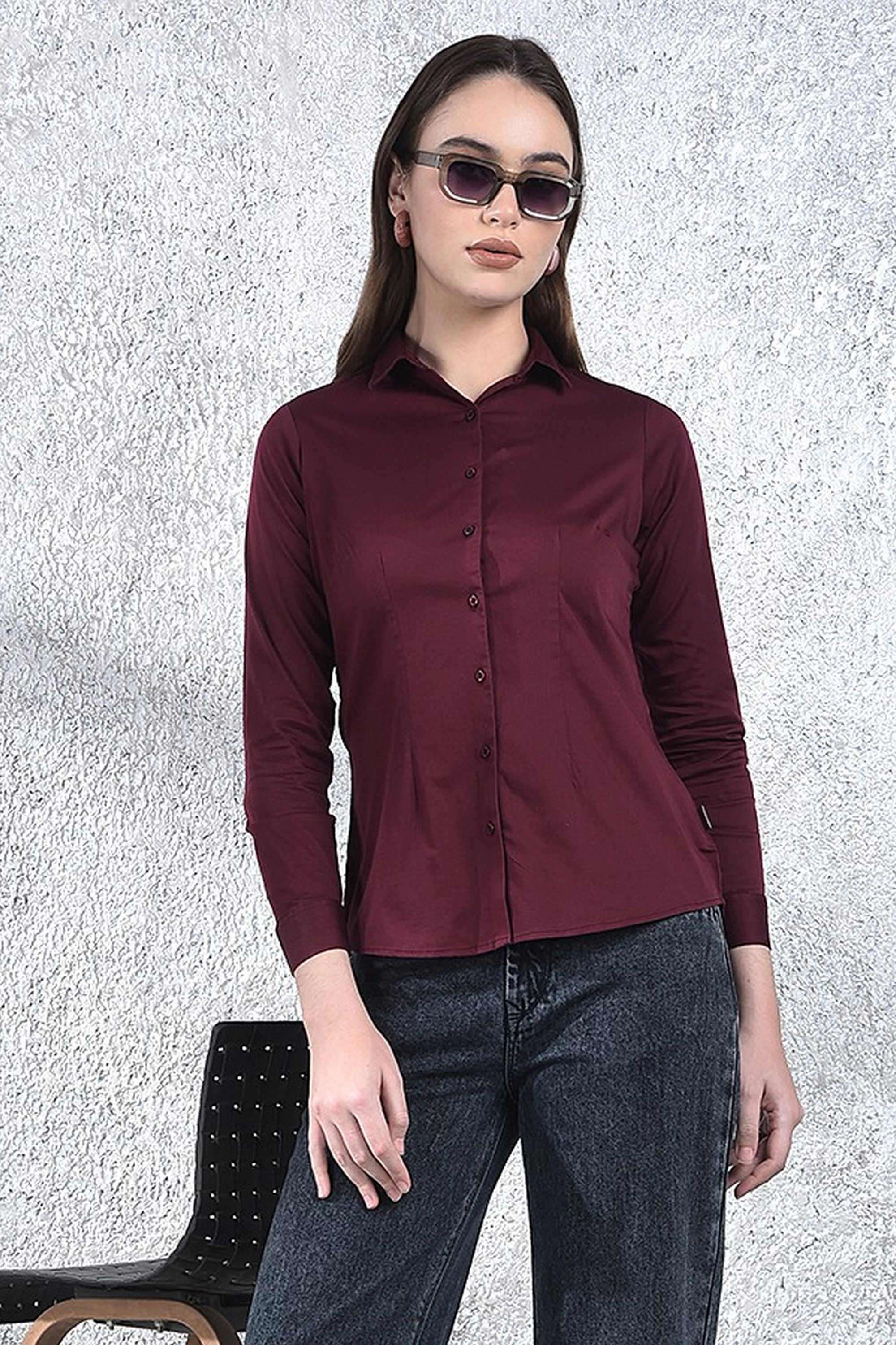 crimsoune club Solid Collared Blended Fabric Women Casual Wear Shirt-picture-23