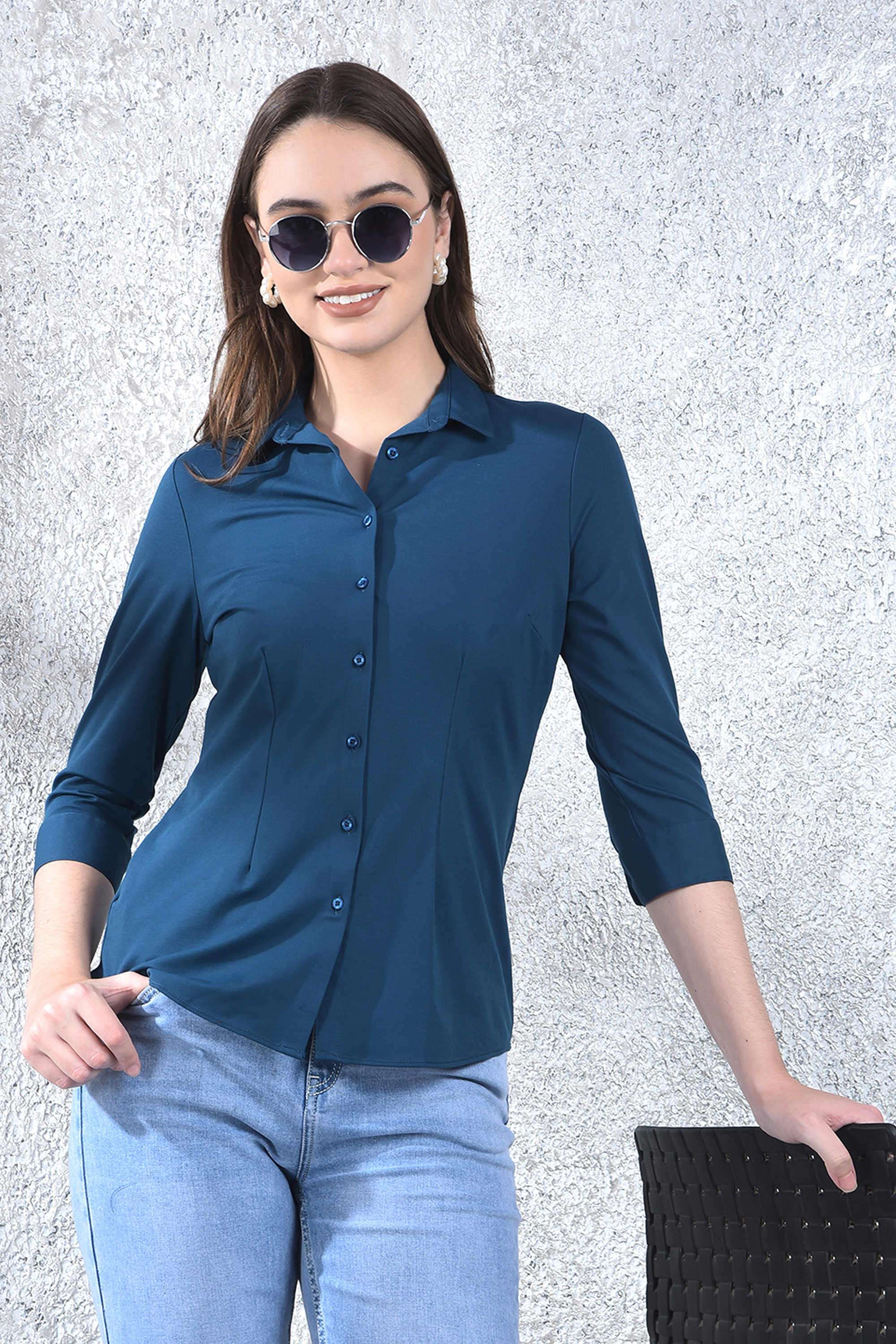 crimsoune club Solid Collared Blended Fabric Women Casual Wear Shirt-picture-36
