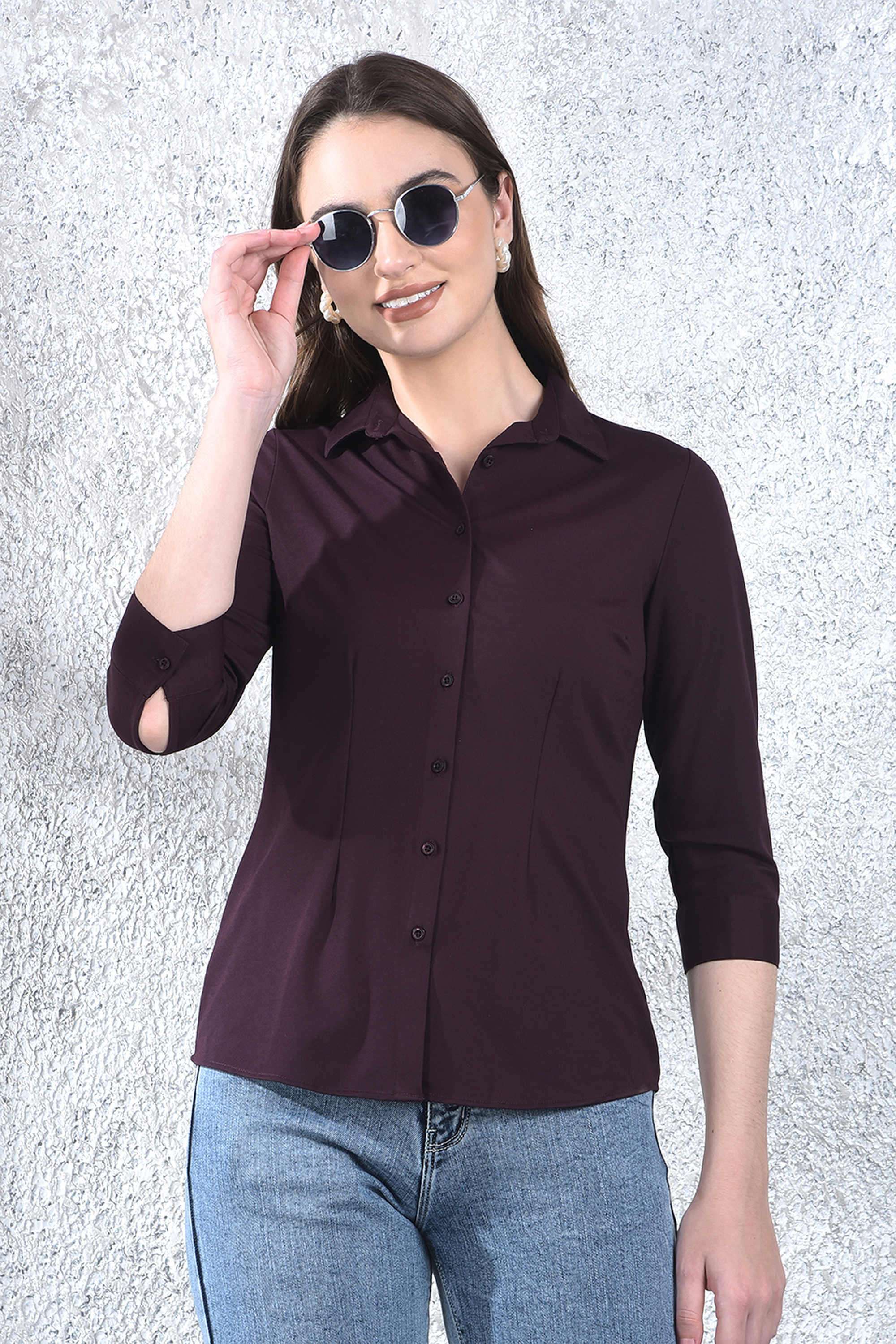 crimsoune club Solid Collared Blended Fabric Women Casual Wear Shirt-picture-17