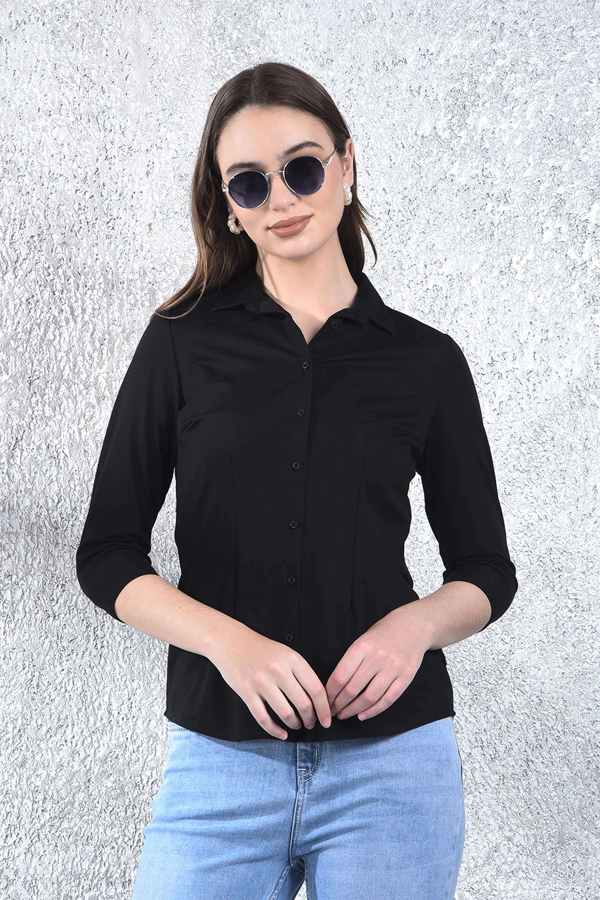 crimsoune club Solid Collared Blended Fabric Women Casual Wear Shirt-picture-24