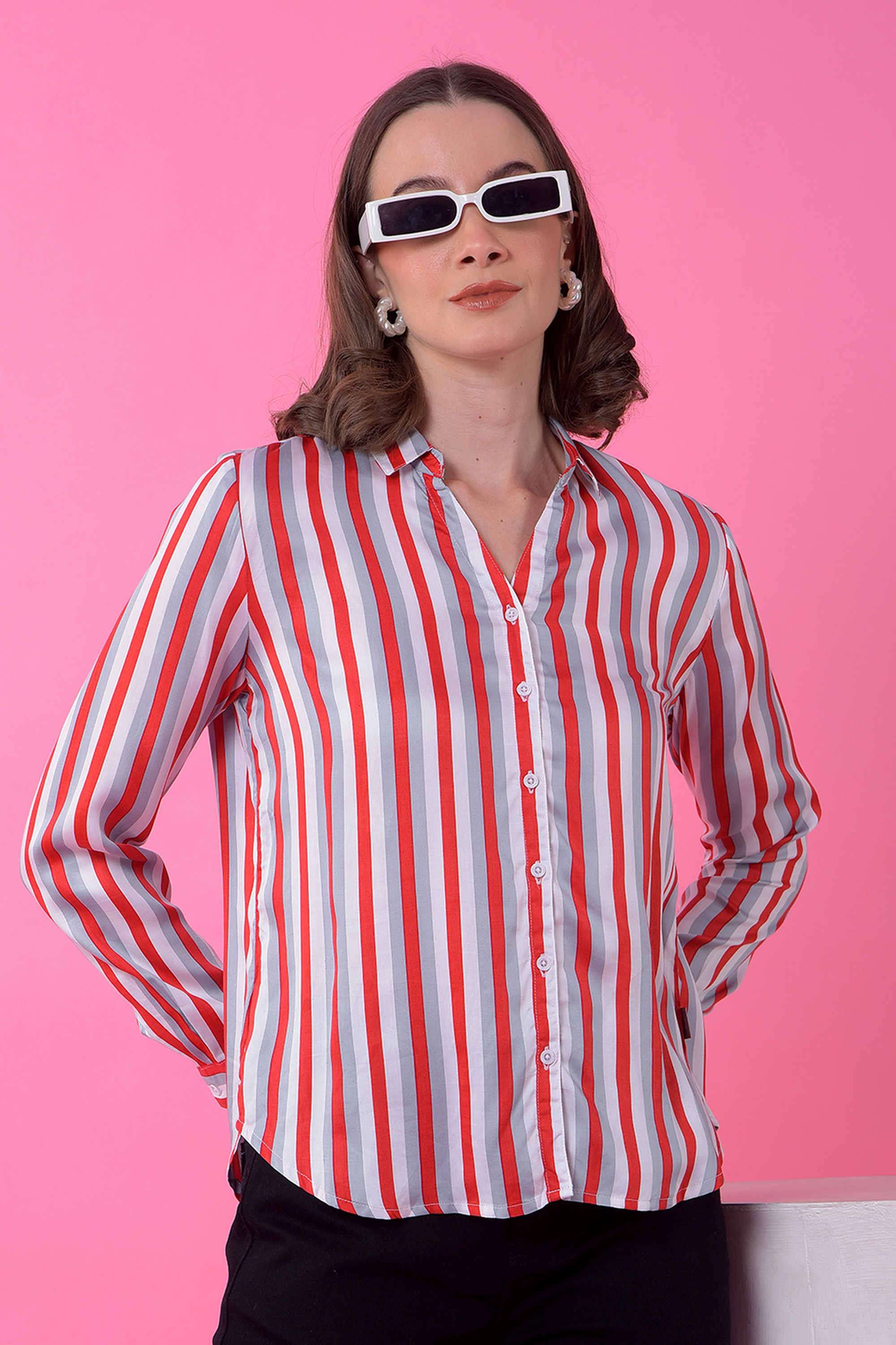 crimsoune club Stripes Collared Modal Women Casual Wear Shirt-picture-26