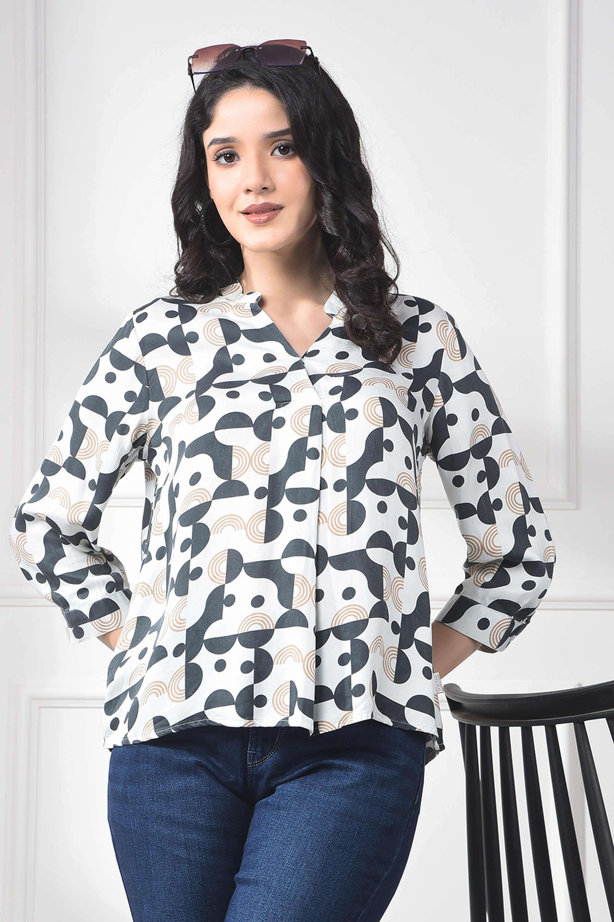 crimsoune club Printed Modal V-Neck Women Top-picture-31