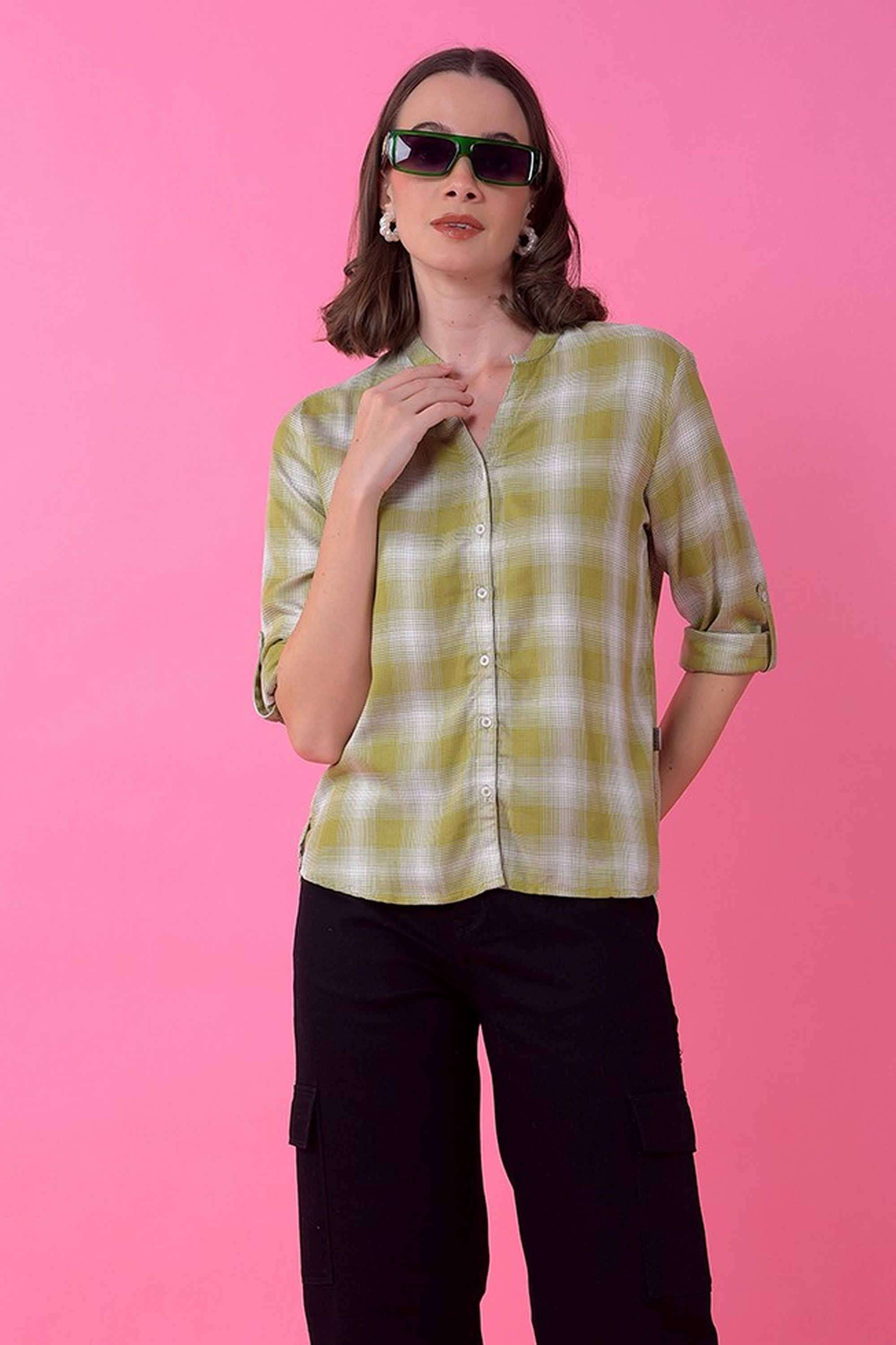 crimsoune club Checks Collared Lyocell Women Shirt-picture-24