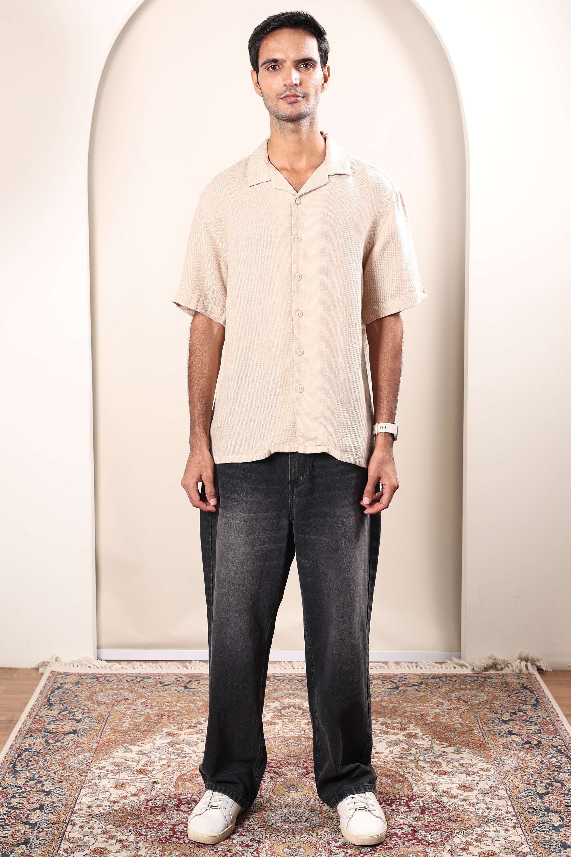 Solid-Linen-Blend-Regular-Fit-Men-s-Shirt