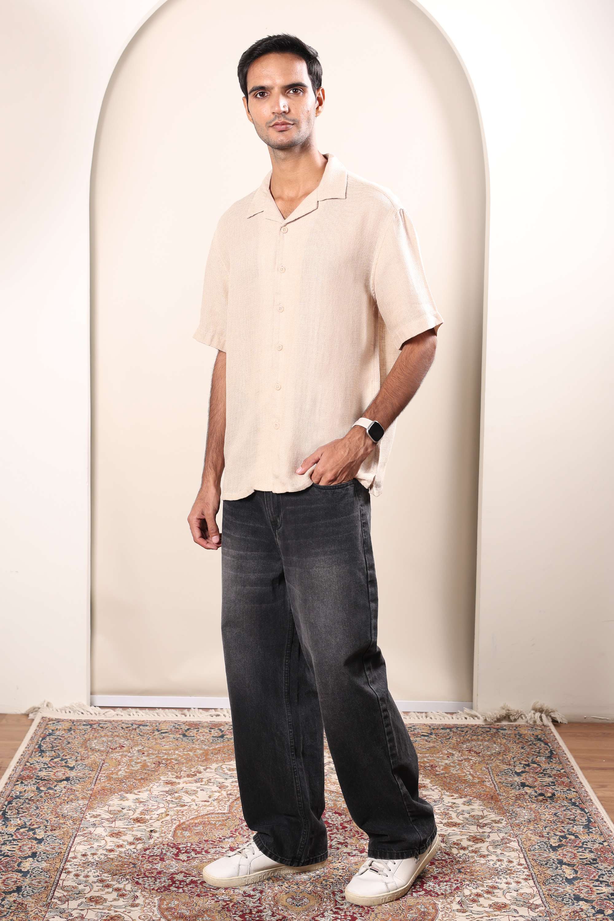 Solid-Linen-Blend-Regular-Fit-Men-s-Shirt