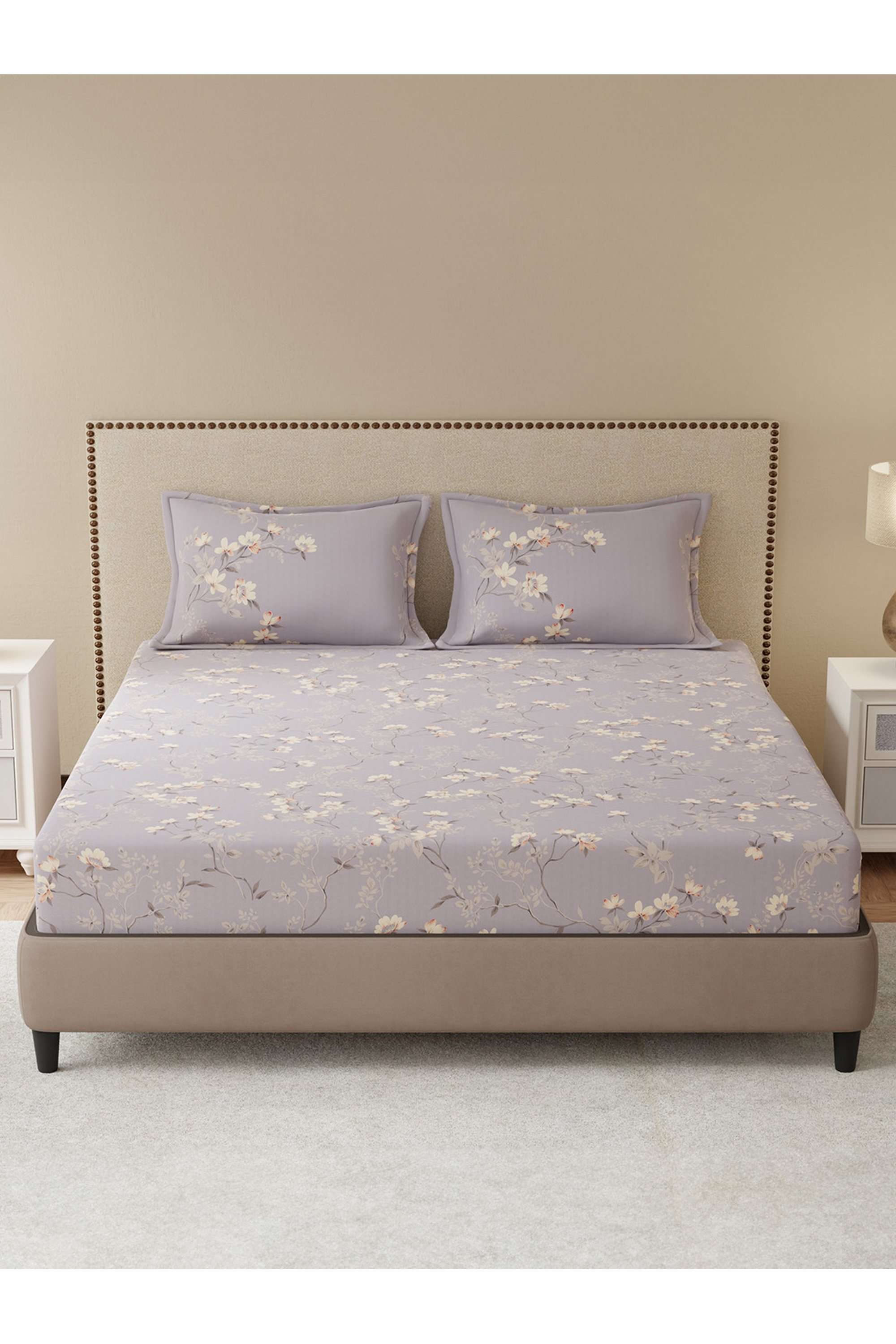 Gardenia-Augusta-100--Cotton-300-TC-Purple-Floral-King-Bedsheet-Set