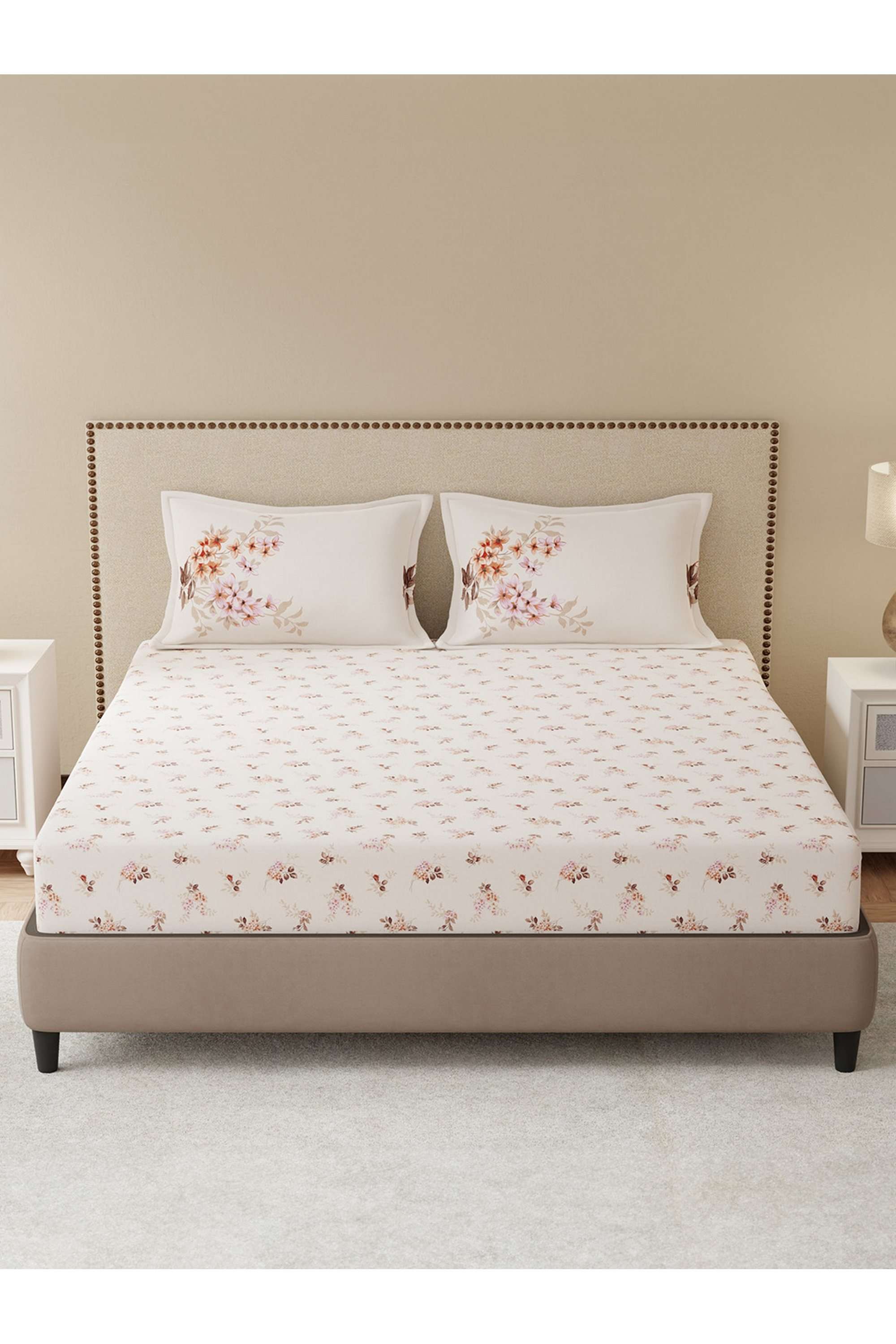 Gardenia-Augusta-100--Cotton-300-TC-White-Floral-King-Bedsheet-Set