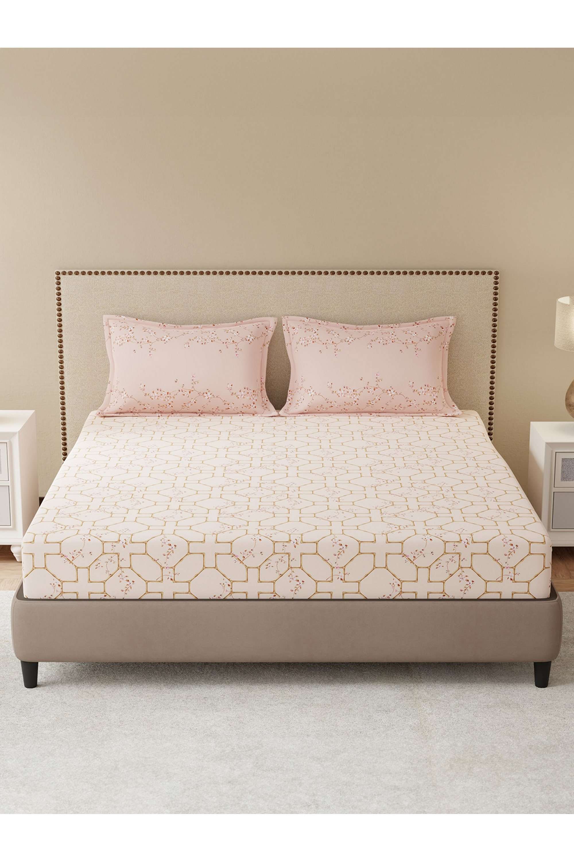 Gardenia-Augusta-100--Cotton-300-TC-Pink-Floral-King-Bedsheet-Set
