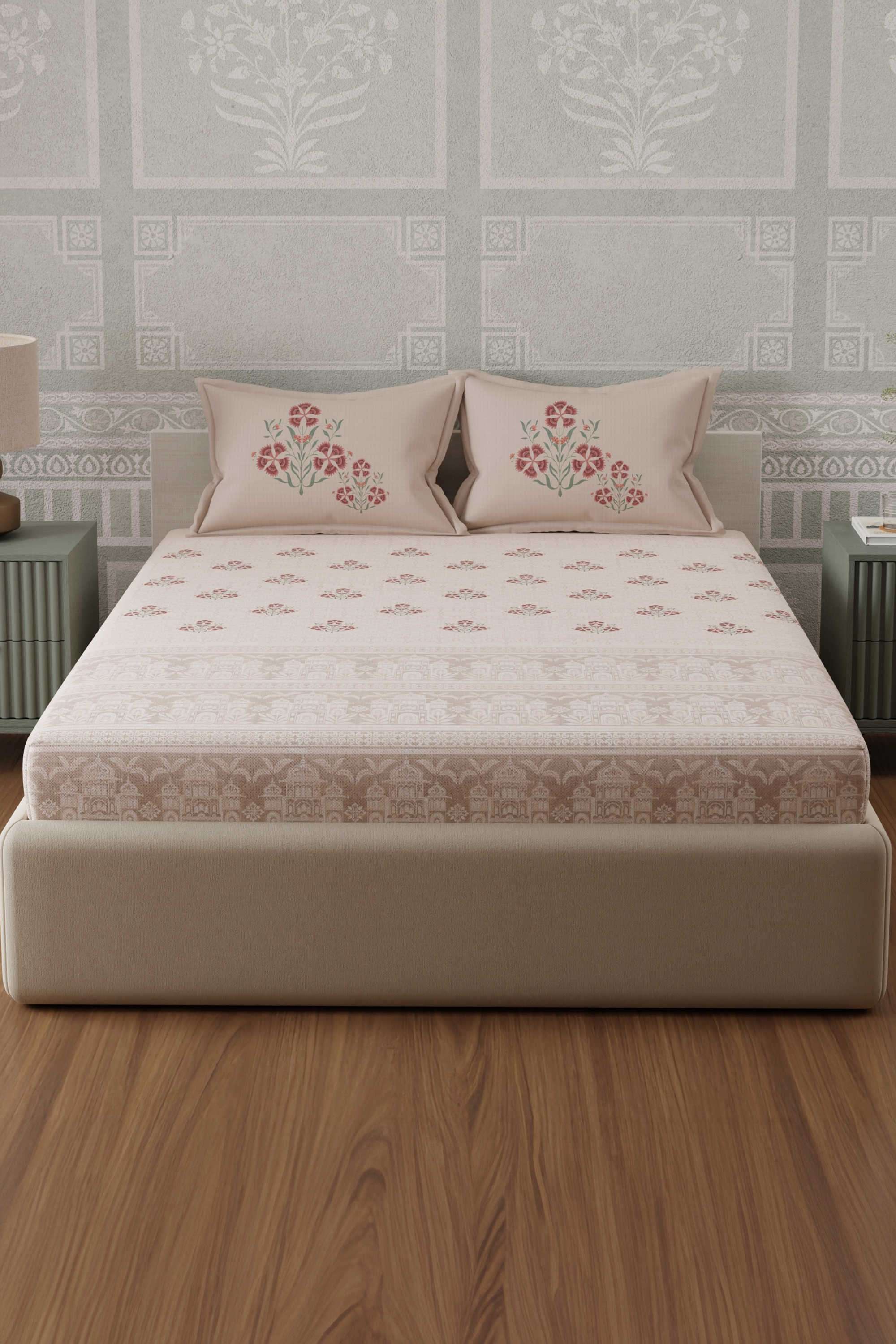 Gardenia-Augusta-Vintage-100--Cotton-300-TC-Light-Pink-Digitally-Printed-King-Bedsheet-with-2-Pillow-Covers