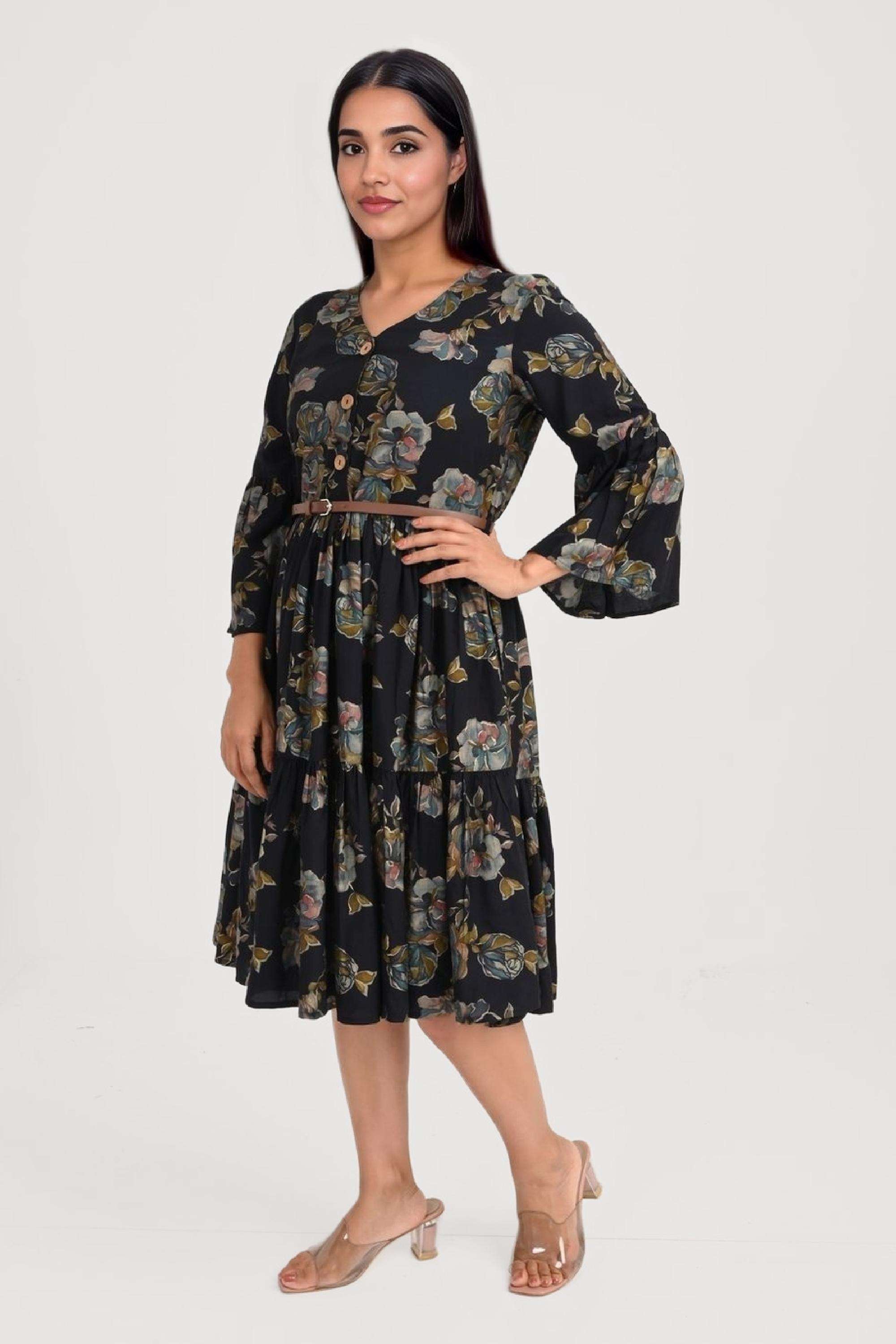 Printed-Blended-Fabric-Regular-Fit-Women-s-Midi-Dress
