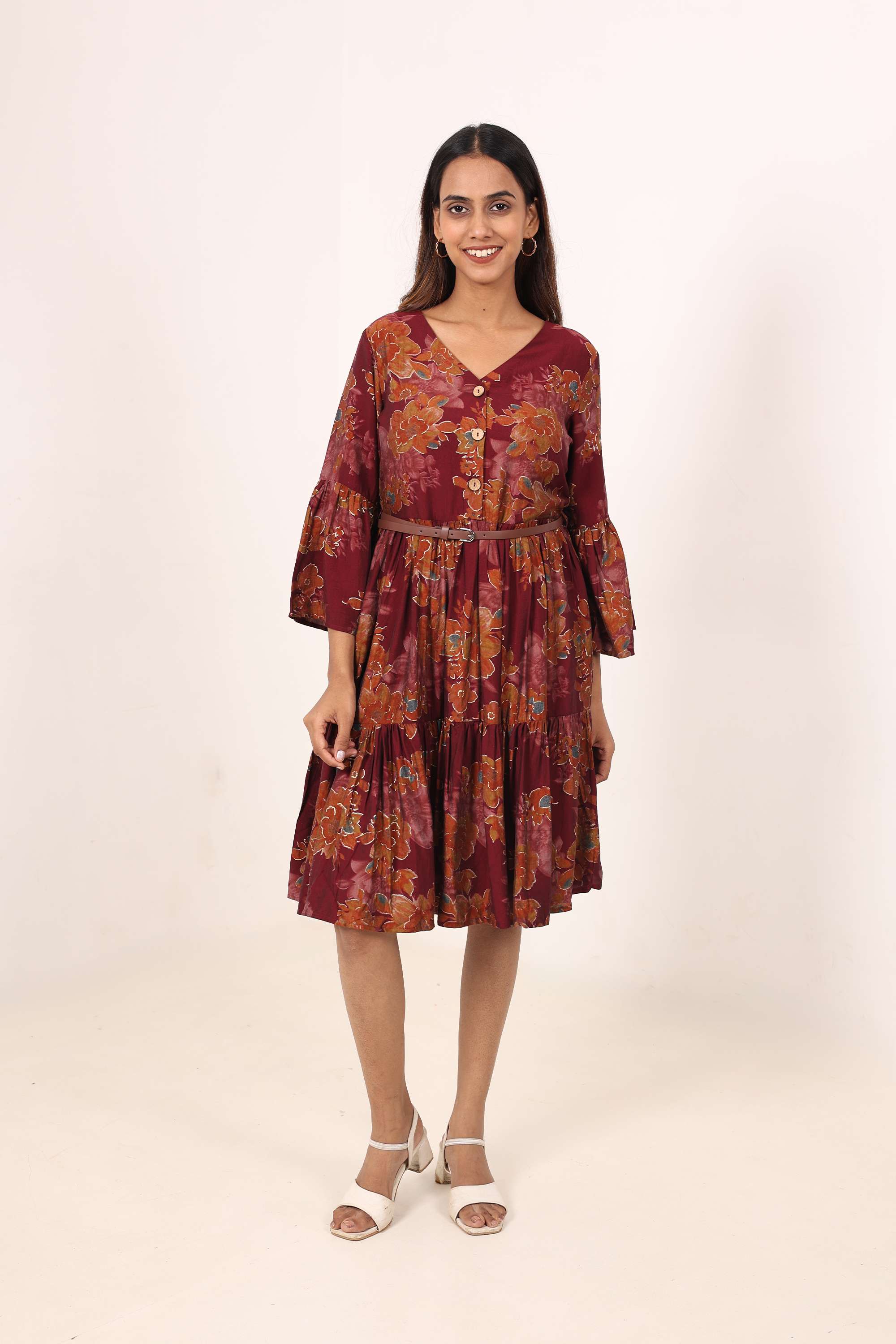 Printed-Linen-V-Neck-Women-s-Dress