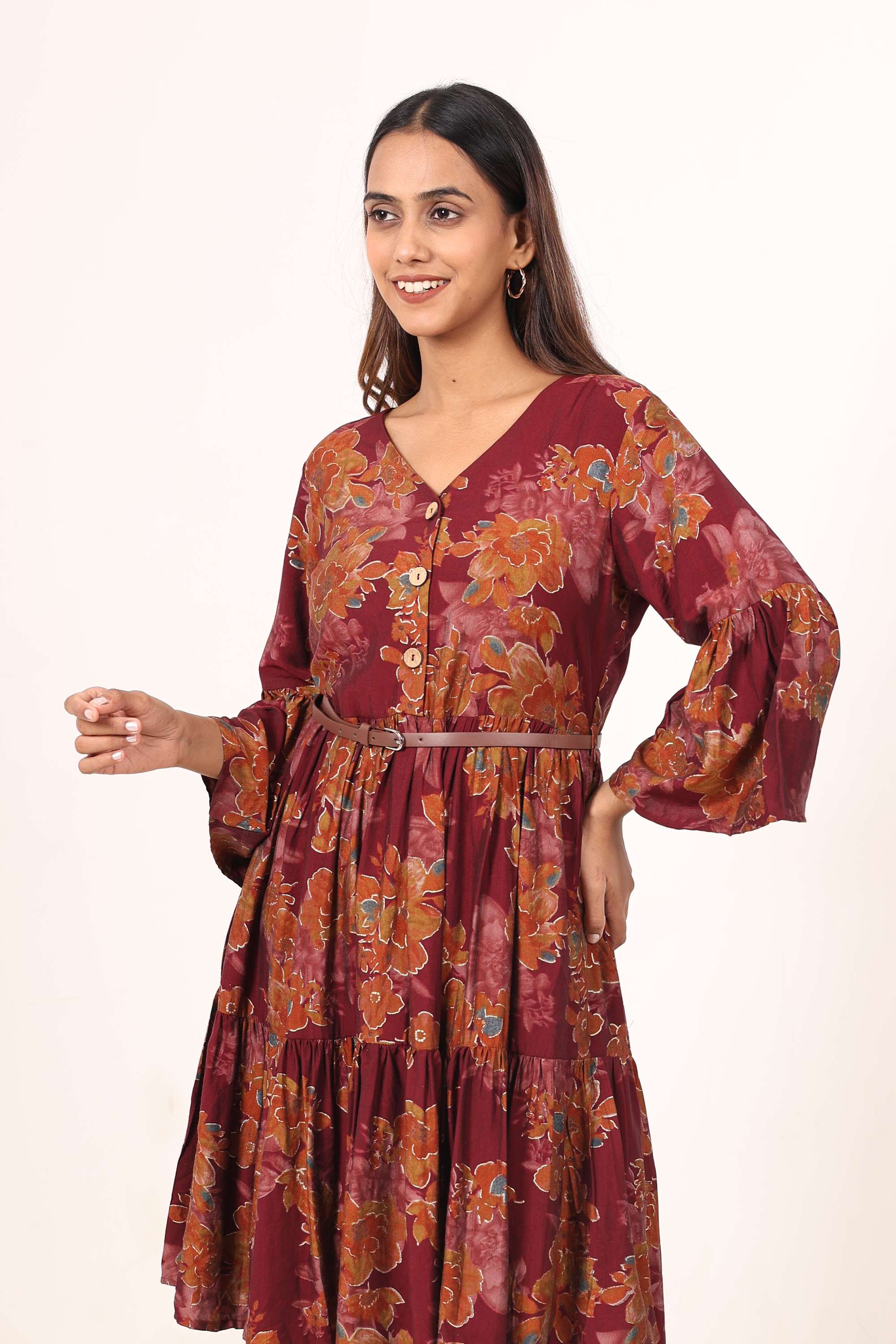 Printed-Linen-V-Neck-Women-s-Dress