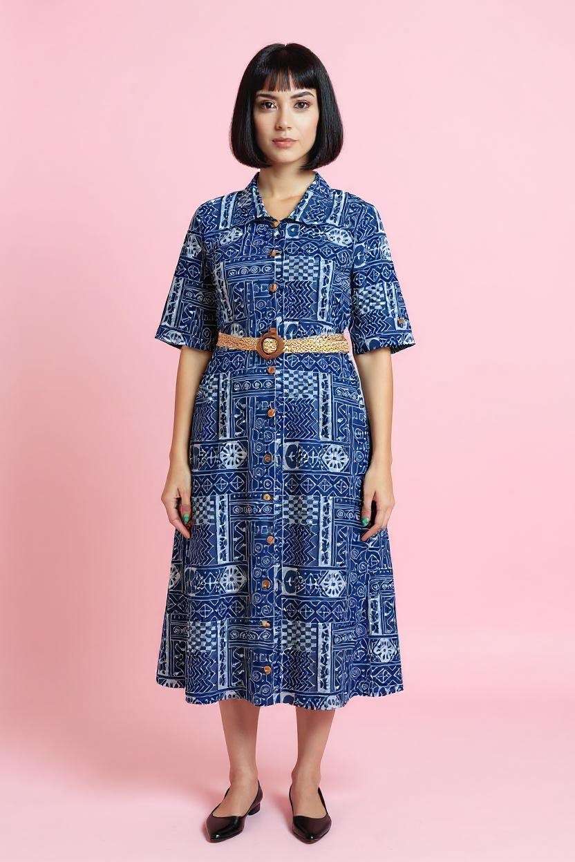 Printed-Round-Neck-Viscose-Women-Dress