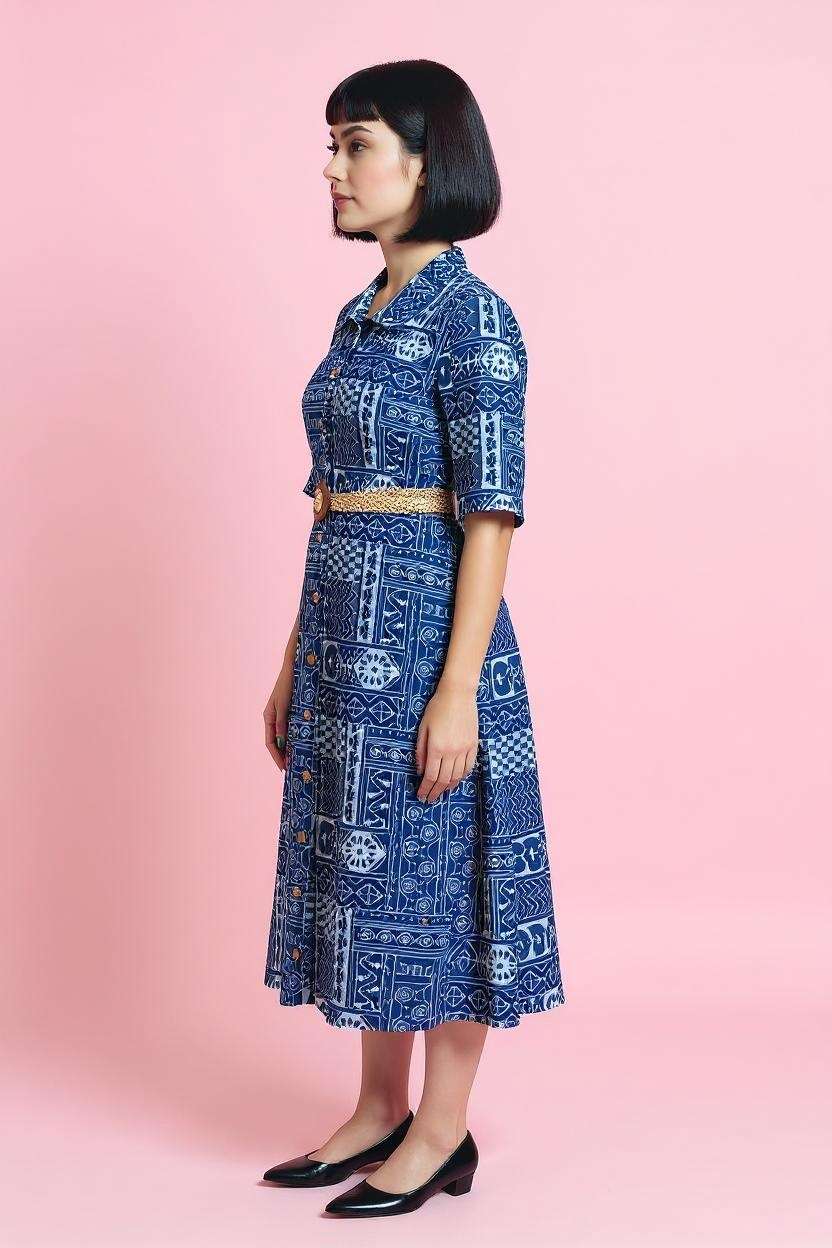 Printed-Round-Neck-Viscose-Women-Dress