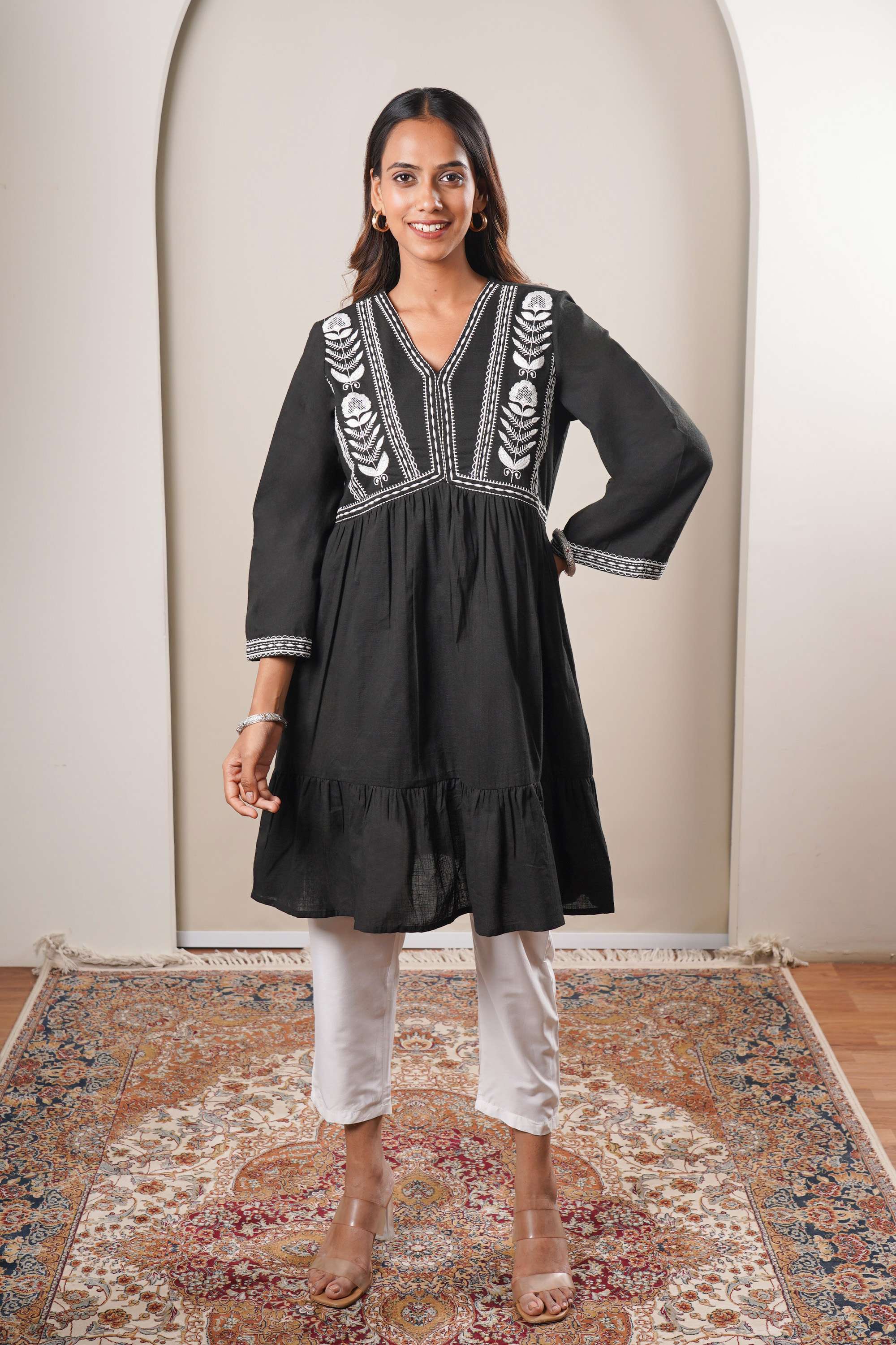 Solid-Cotton-V-Neck-Women-s-Dress