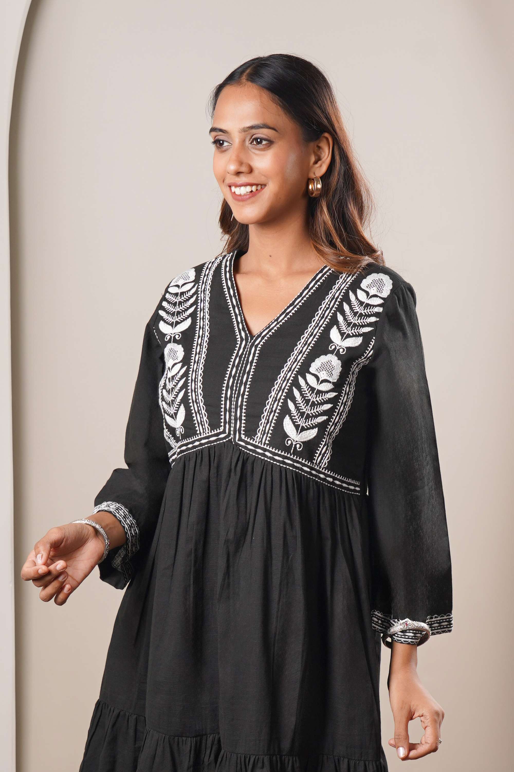 Solid-Cotton-V-Neck-Women-s-Dress