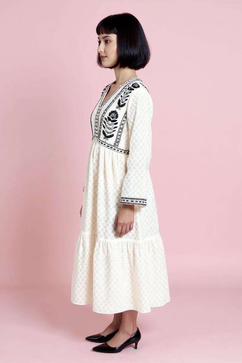 Textured-V-Neck-Cotton-Women-s-Dress