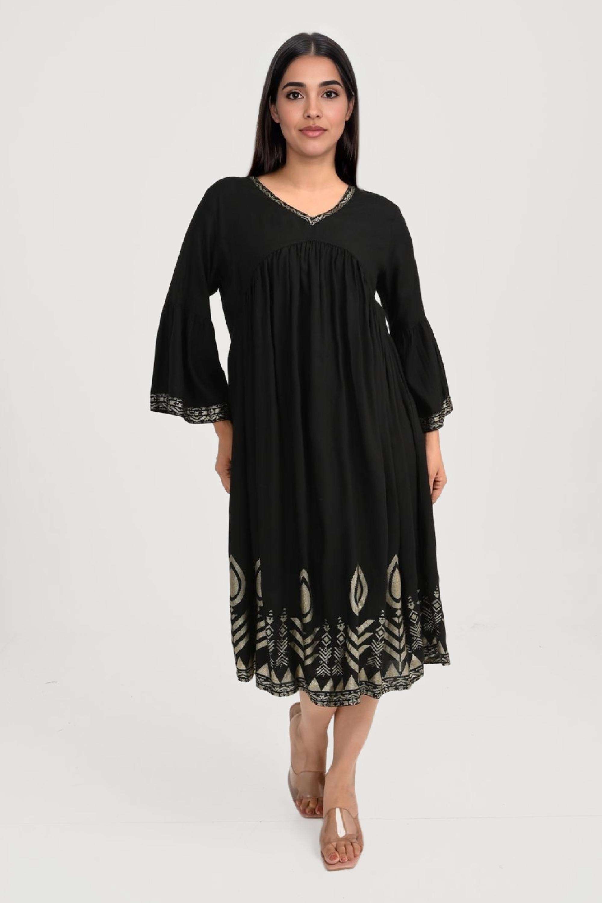 Printed-V-Neck-Viscose-Women-Dress