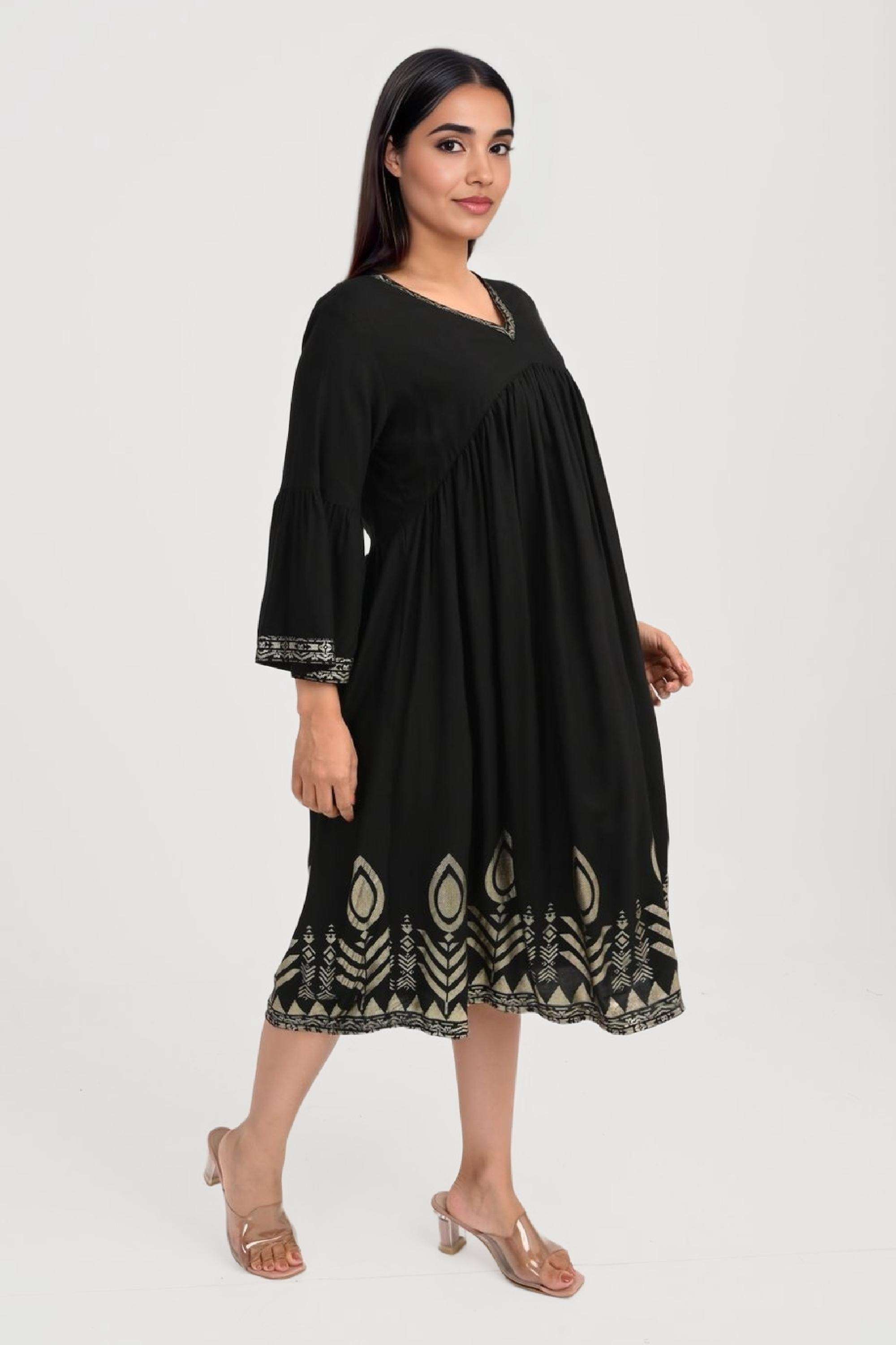 Printed-V-Neck-Viscose-Women-Dress
