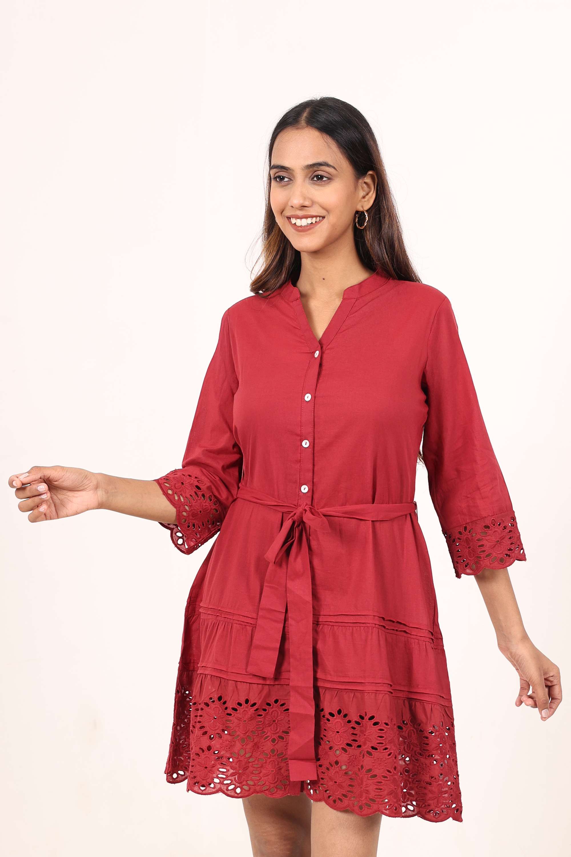 Solid-Linen-Y-Neck-Women-s-Dress
