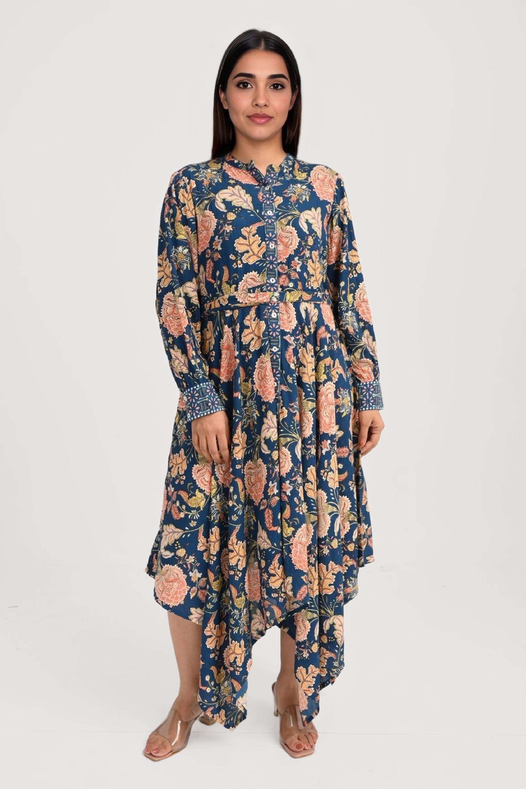 Printed-Round-Neck-Viscose-Women-Dress
