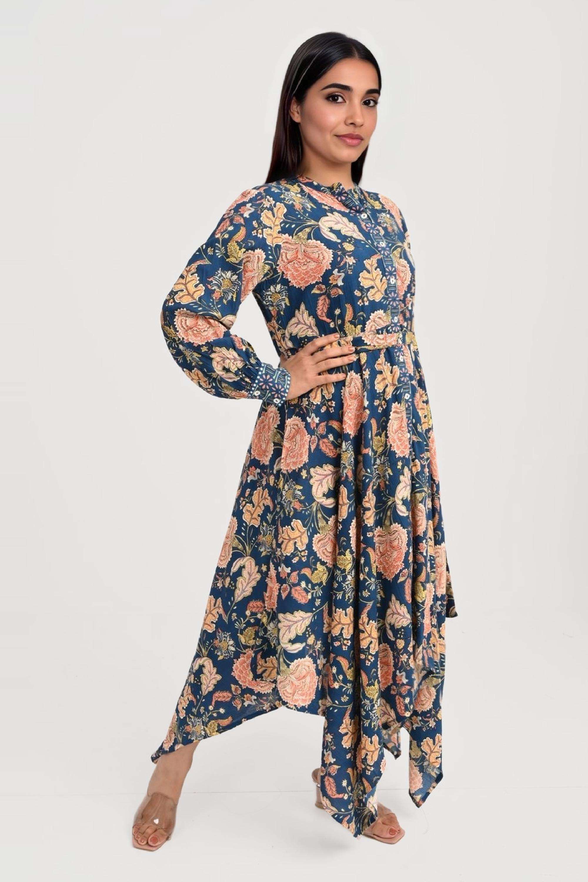 Printed-Round-Neck-Viscose-Women-Dress