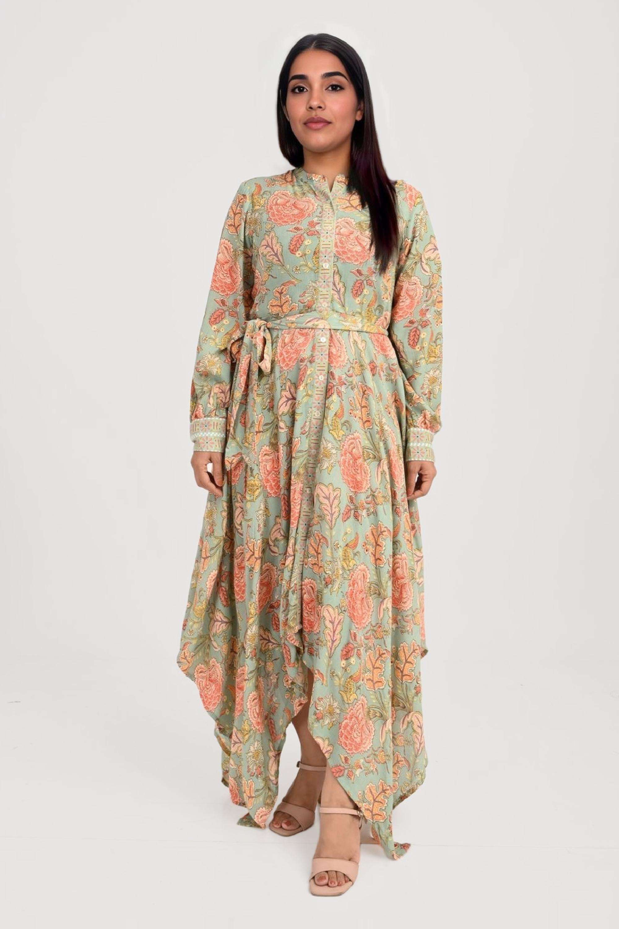 Printed-Blended-Fabric-Regular-Fit-Women-s-Midi-Dress
