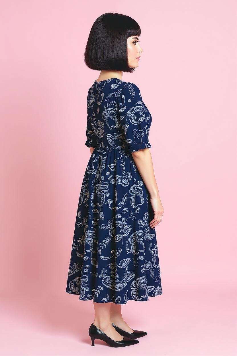 Printed-V-Neck-Viscose-Women-Dress