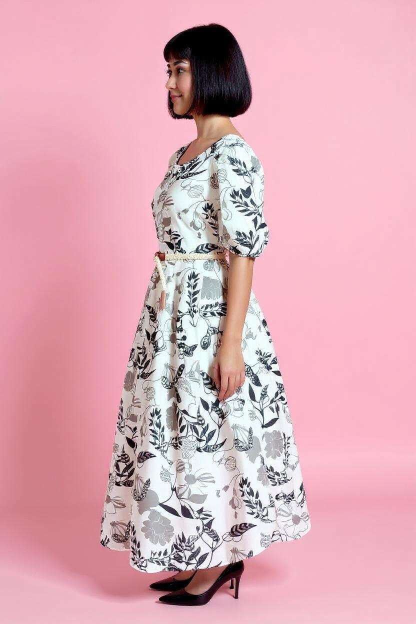 Printed-Linen-V-Neck-Women-s-Dress