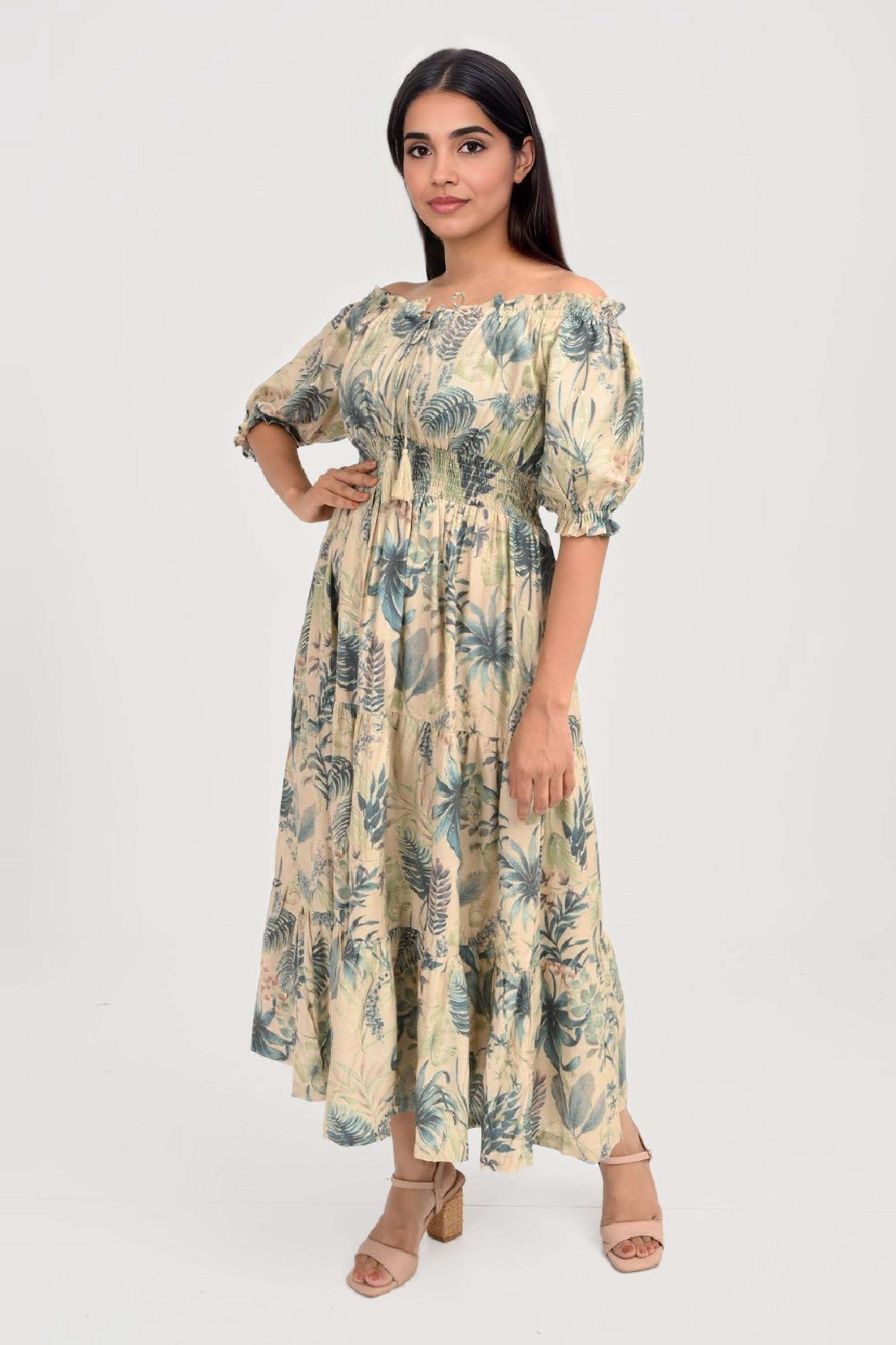 Printed-Blended-Fabric-Relaxed-Fit-Women-s-Maxi-Dress