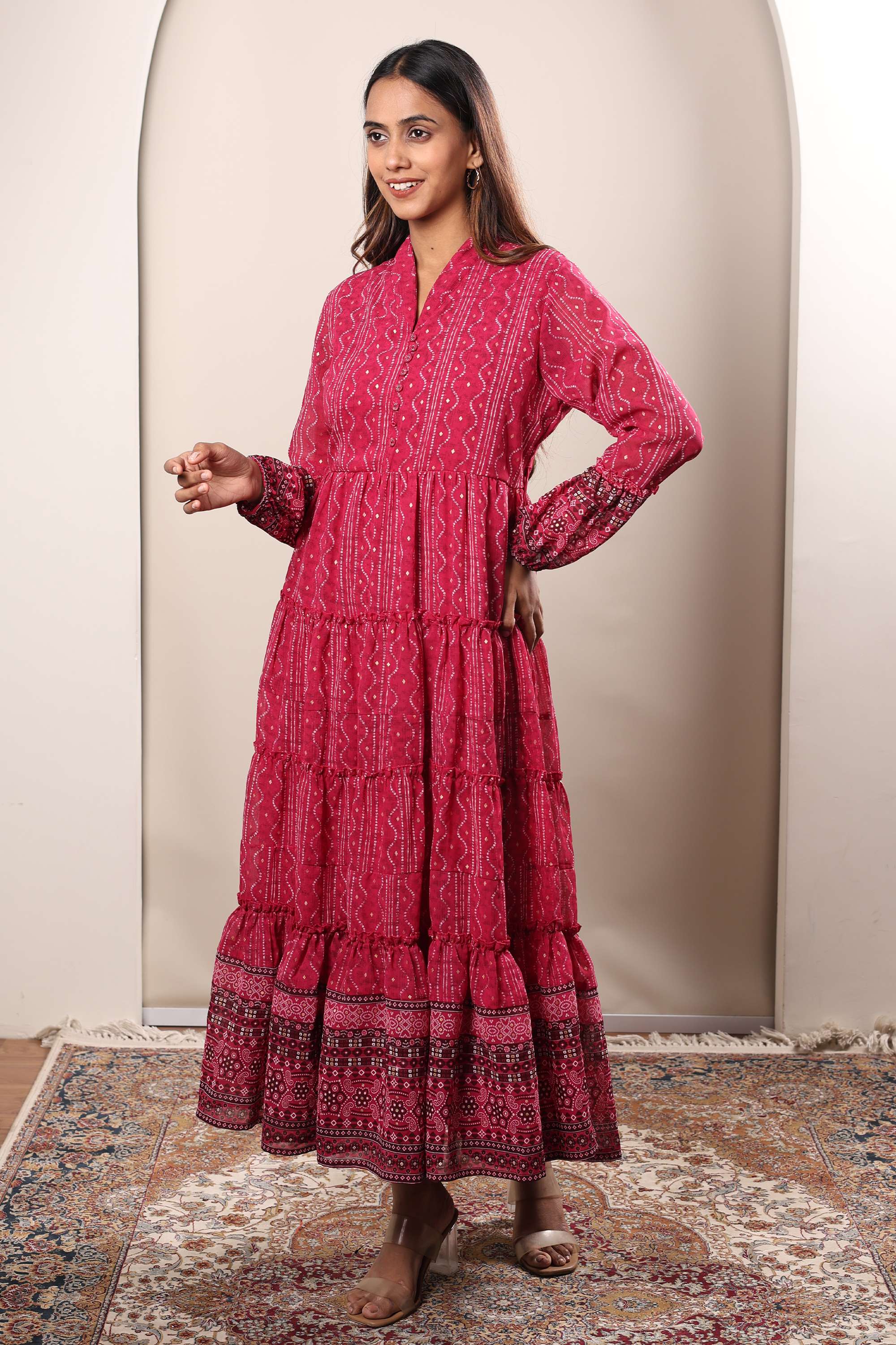Printed-Collared-Georgette-Women-s-Ankle-Length-Dress
