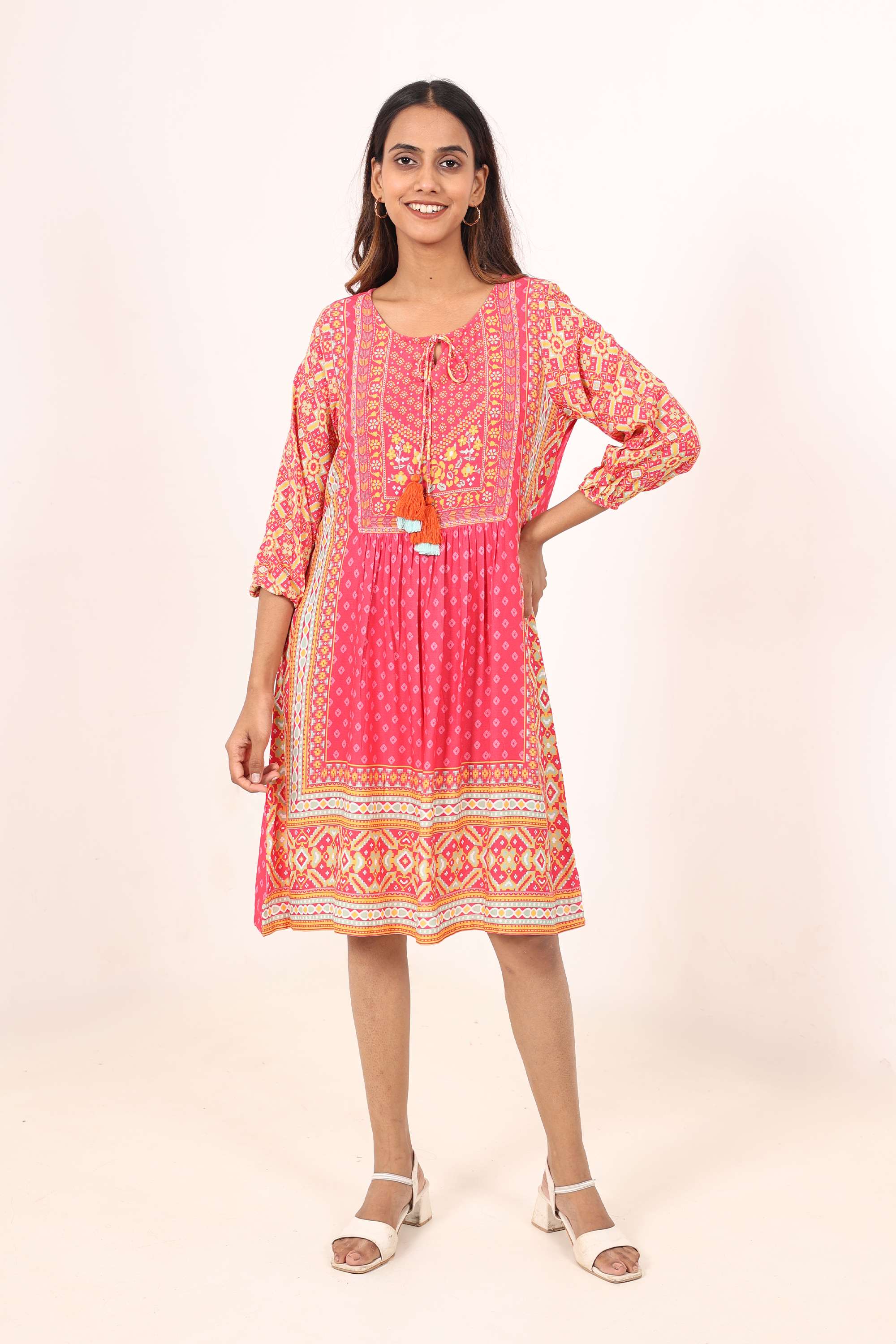 Solid-Blended-Fabric-Women-Fusion-Wear-Dress