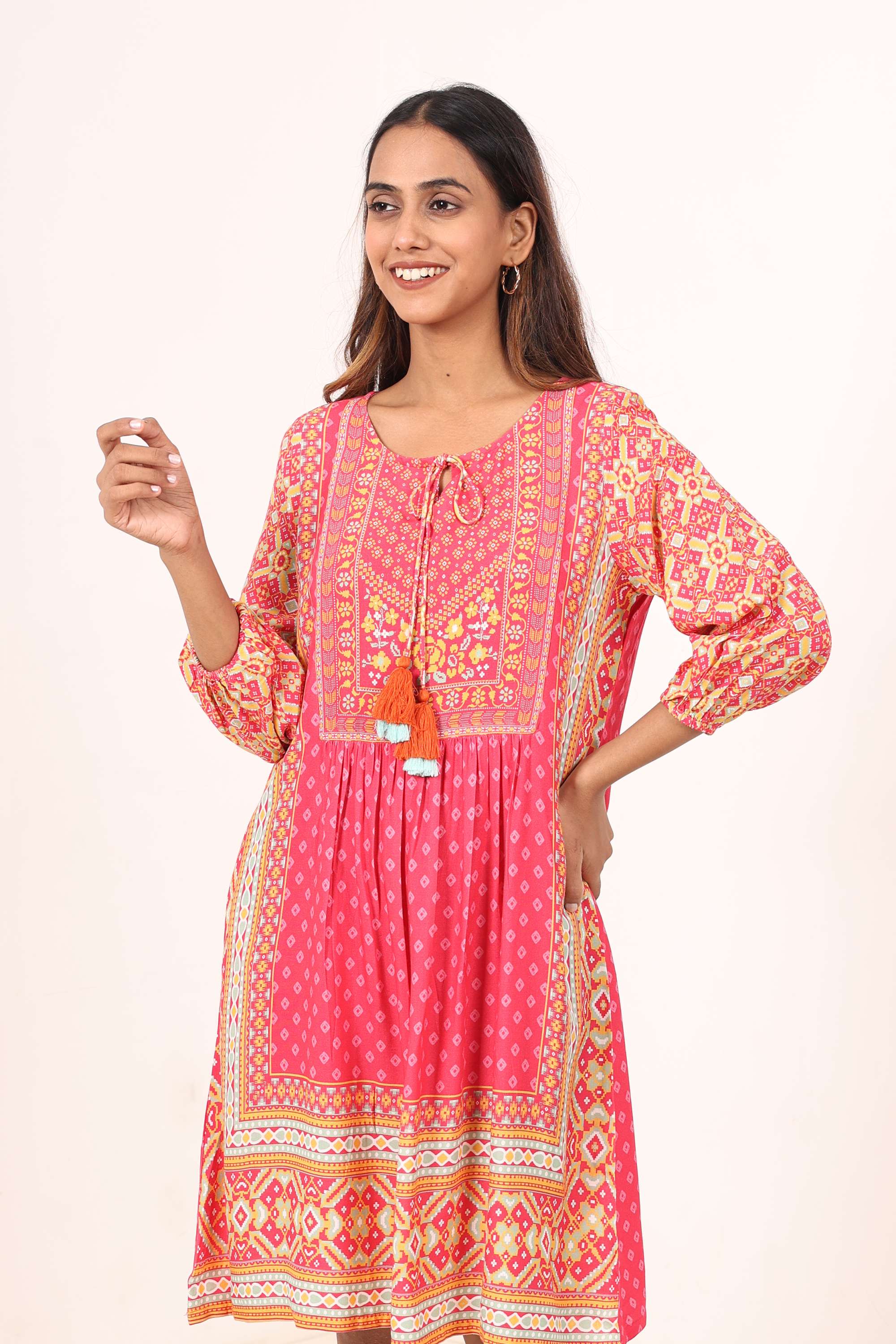 Solid-Blended-Fabric-Women-Fusion-Wear-Dress